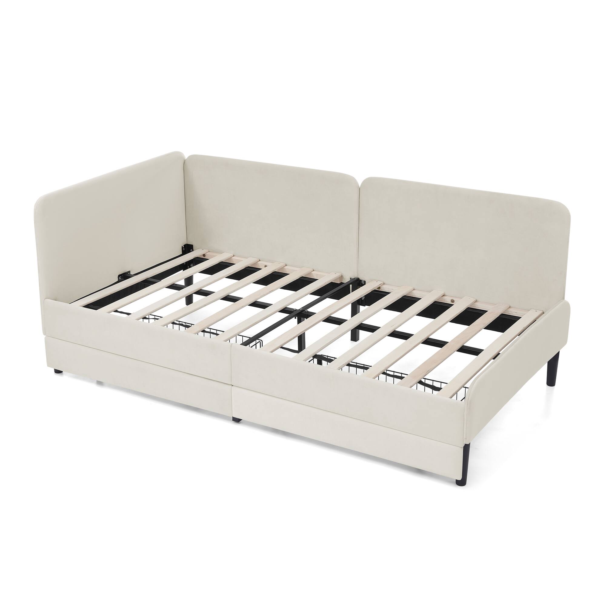 Alt View 9. GOODSILO - Twin Size Upholstered Platform Sofa Bed Frame with Dual Storage Drawers for Space Saving Solutions - Beige.