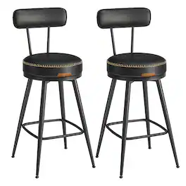Songmics Home - Bar Stools Set of 2, Swivel Counter Height Bar Stools with Back, Synthetic Leather with Stitching, Mid-Century Modern - Ink Black