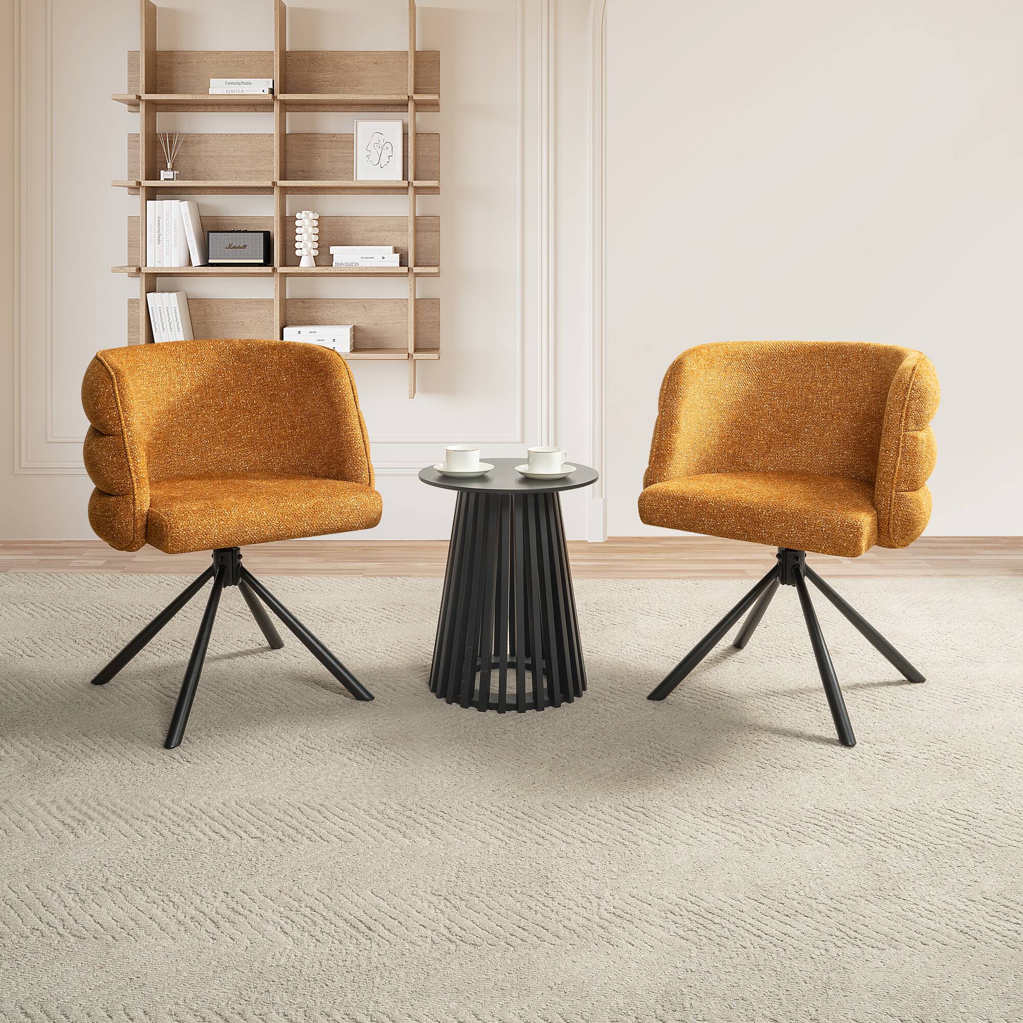 Back. GOODSILO - Modern Swivel Dining Chairs Set of 2 with Thickened Cushion and Metal Base for Home Office Living Room - Orange.