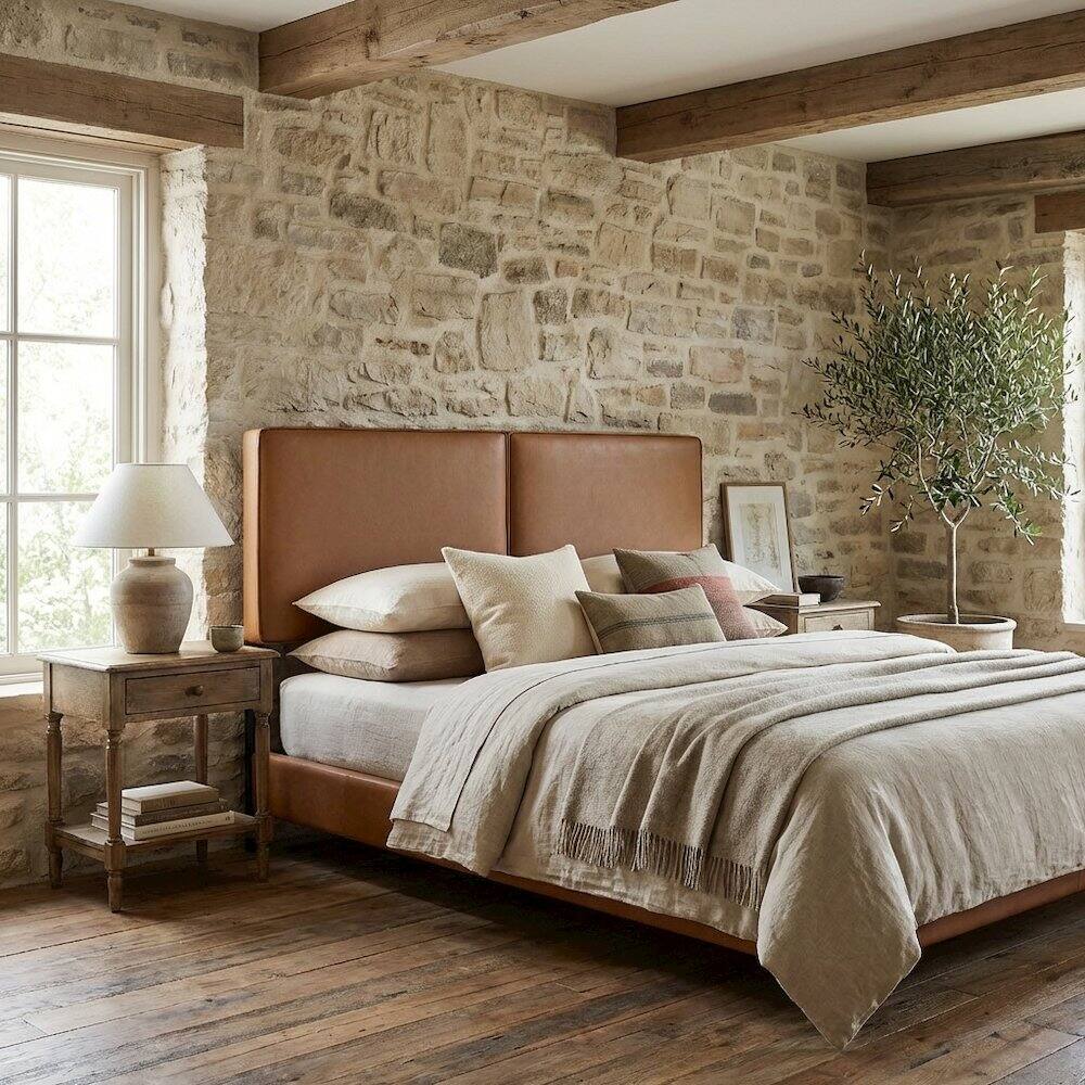 Angle. FurniFact - Vegan Leather King Headboard with Padded Upholstery and Durable Frame - Beige.
