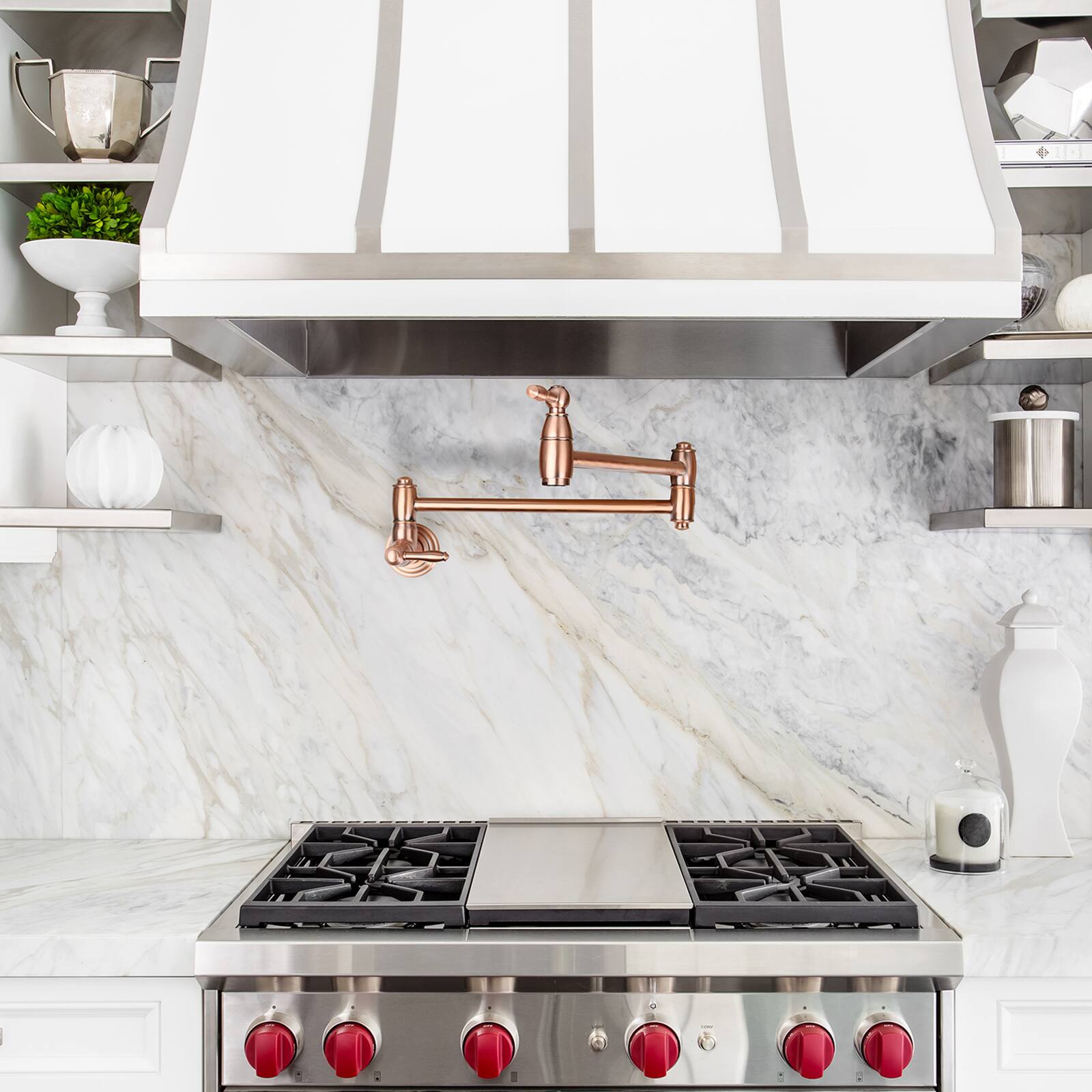 Alt View 4. Akicon - Akicon Wall-Mounted Solid Brass Pot Filler Kitchen Faucet with Dual Joint Swing Arms for Stovetop in Copper - Copper.