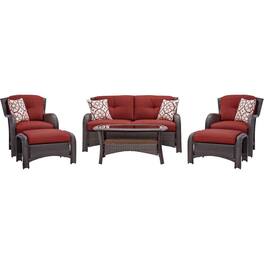 Hivvago - Brown Resin Wicker 6-Piece Patio Furniture Lounge Set with Red Seat Cushions - Brown, Red