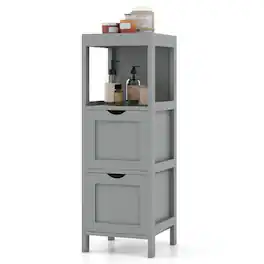 Costway - Bathroom Floor Cabinet Freestanding Side Storage Organizer with 2 Removable Drawers - Gray