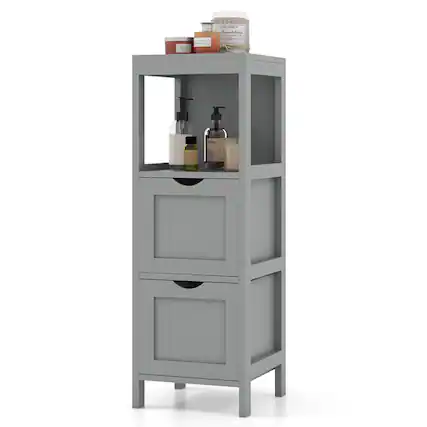 Front. Costway - Costway Bathroom Floor Cabinet Freestanding Side Storage Organizer with 2 Removable Drawers - Gray.