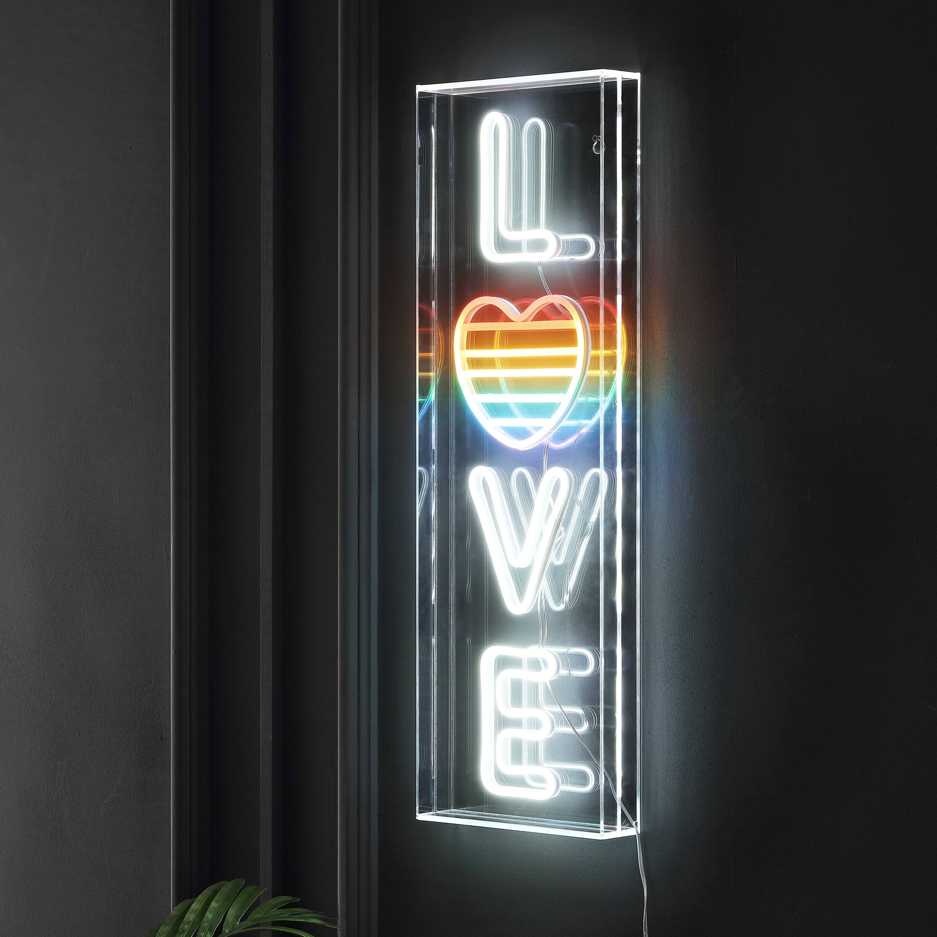 Alt View 5. Jonathan Y - LOVE 8" X 24" Contemporary Glam Acrylic Box USB Operated LED Neon Light, White/Rainbow - White/Rainbow.