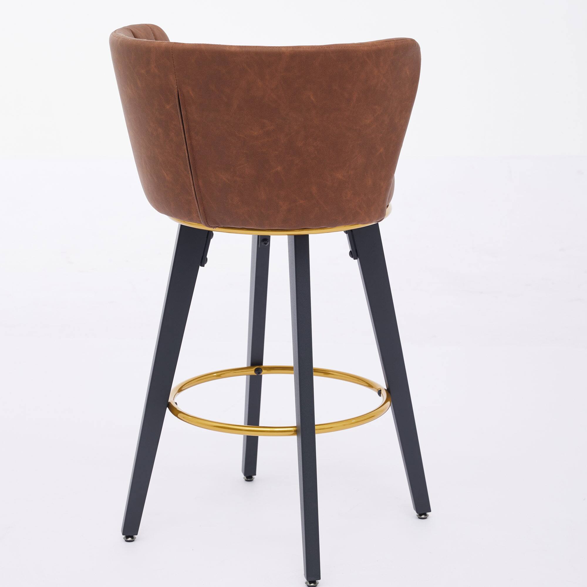 Back. GOODSILO - Modern Swivel Counter Height Bar Stools Set of 2 with Upholstered Backs and Metal Legs - Brown.