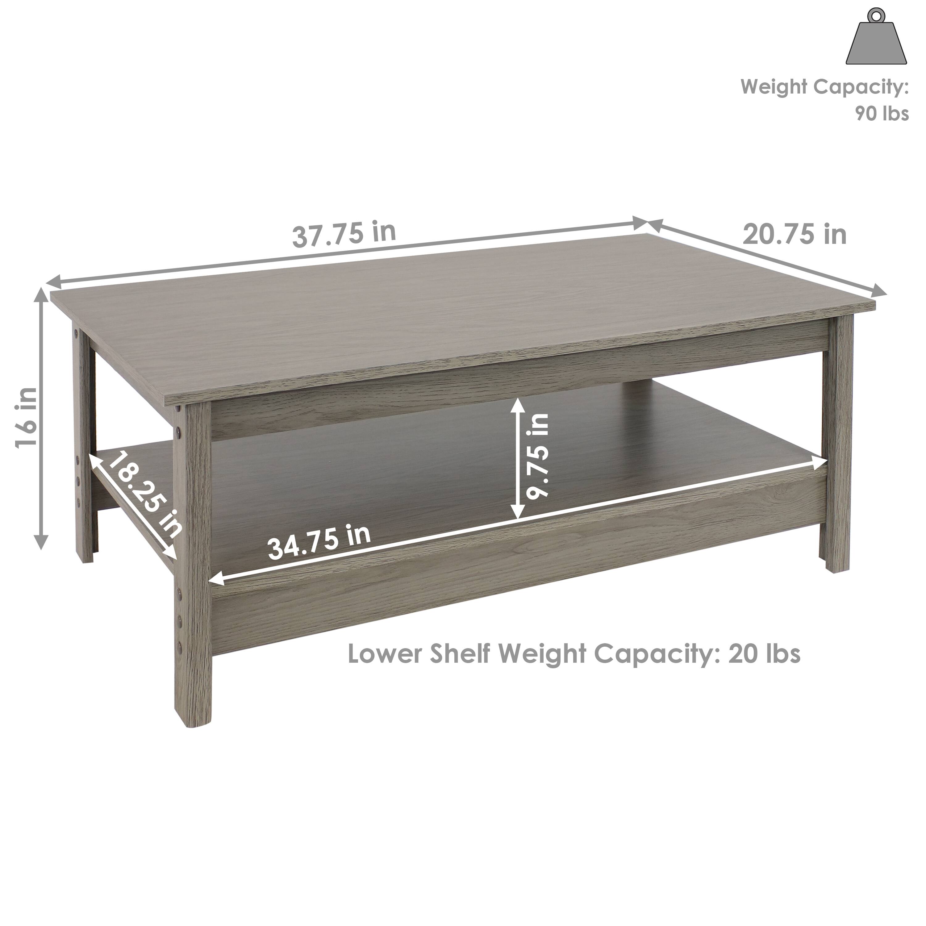 Weight Capacity: 90 lbs  
37.75 in  
20.75 in  
16 in  
18.25 in  
34.75 in  
9.75 in  
Lower Shelf Weight Capacity: 20 lbs