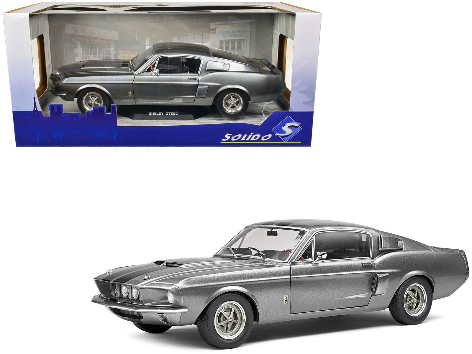 1967 Shelby GT500 Gray Metallic with Black Stripes 1/18 Diecast Model Car by Solido price history on PriceWatchPro