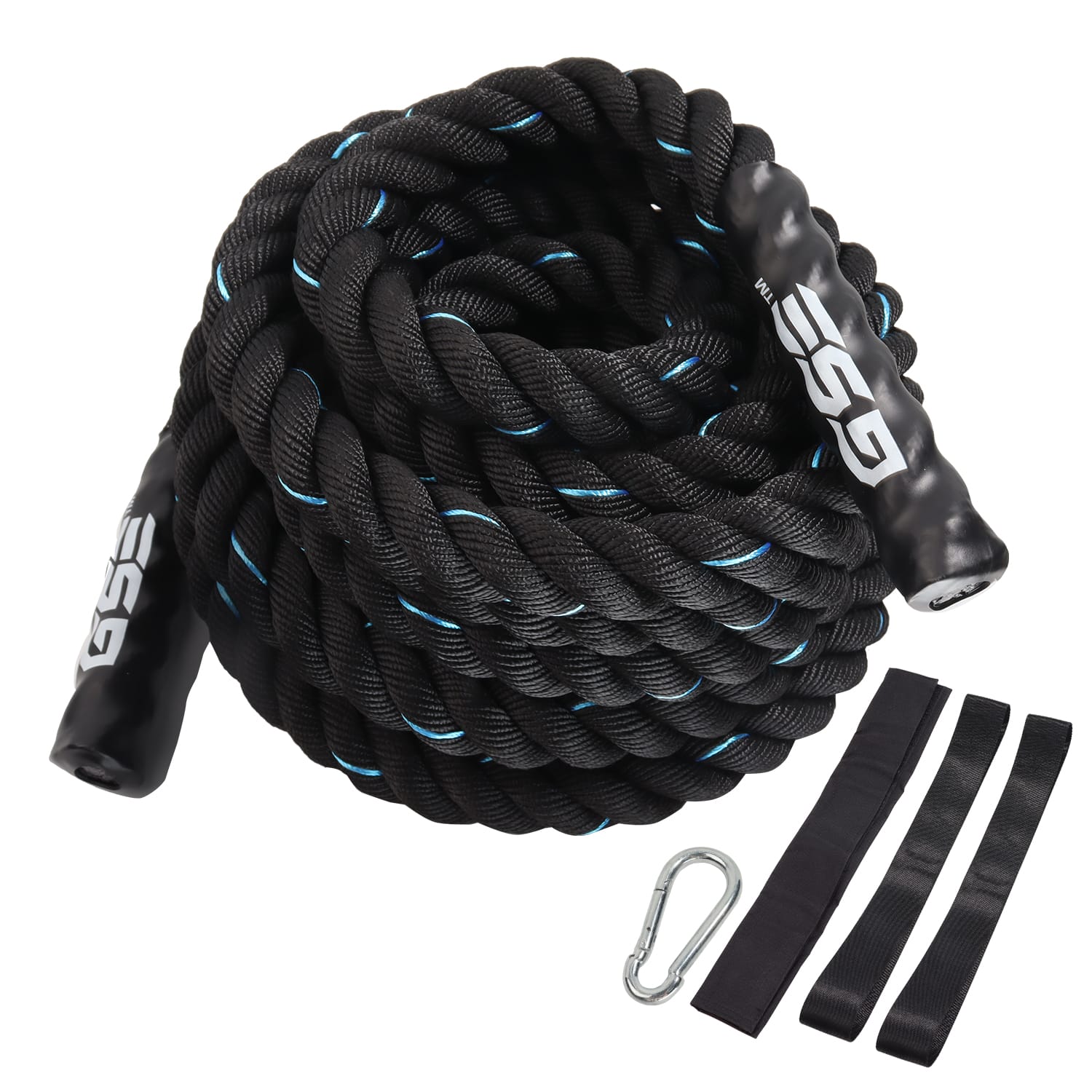 Front. GSE Games & Sports Expert - 1.5" Diameter Battle Rope, Workout Battle Ropes for Home Gym & Outdoor (30FT) - Blue.