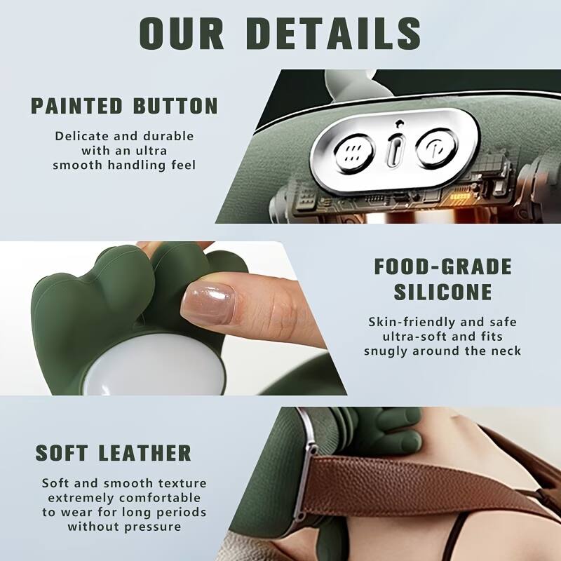 OUR DETAILS

PAINTED BUTTON  
Delicate and durable with an ultra smooth handling feel

FOOD-GRADE SILICONE  
Skin-friendly and safe ultra-soft and fits snugly around the neck

SOFT LEATHER  
Soft and smooth texture extremely comfortable to wear for long periods without pressure