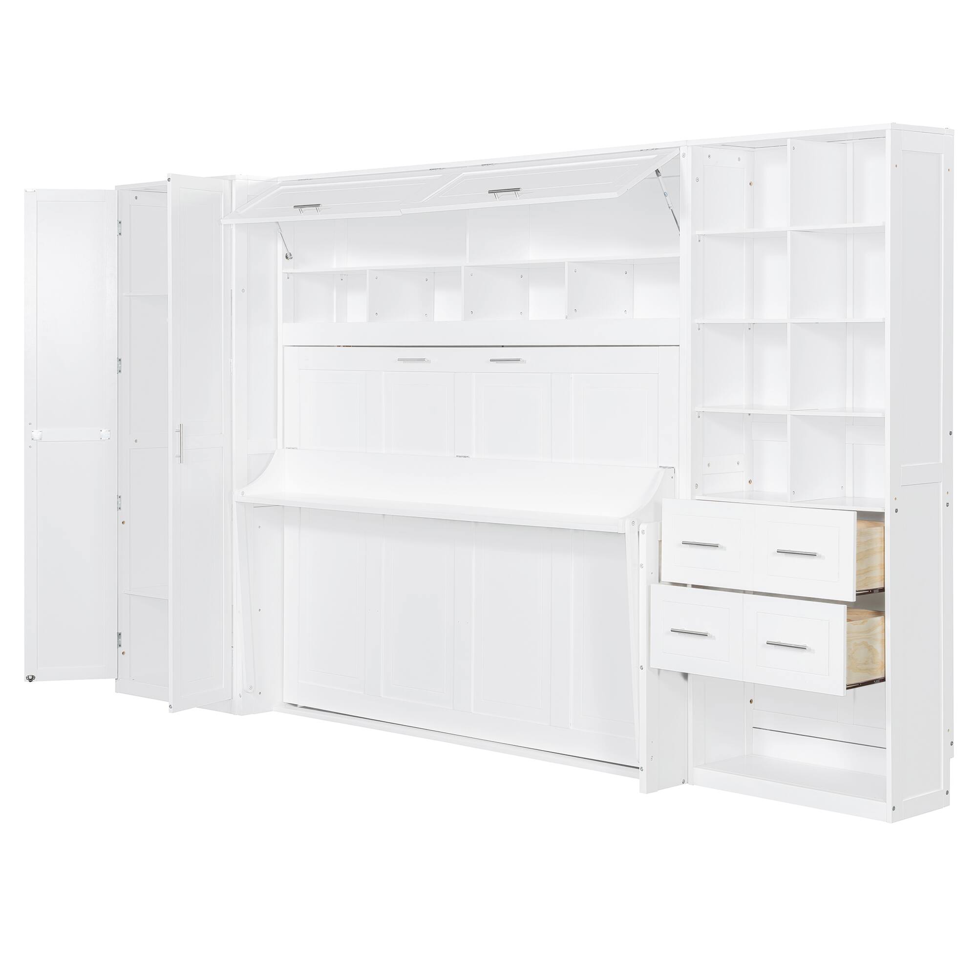 Alt View 2. Anysun - Full Size Murphy Bed Wall Bed with Closet , Drawers and Shelves - White.