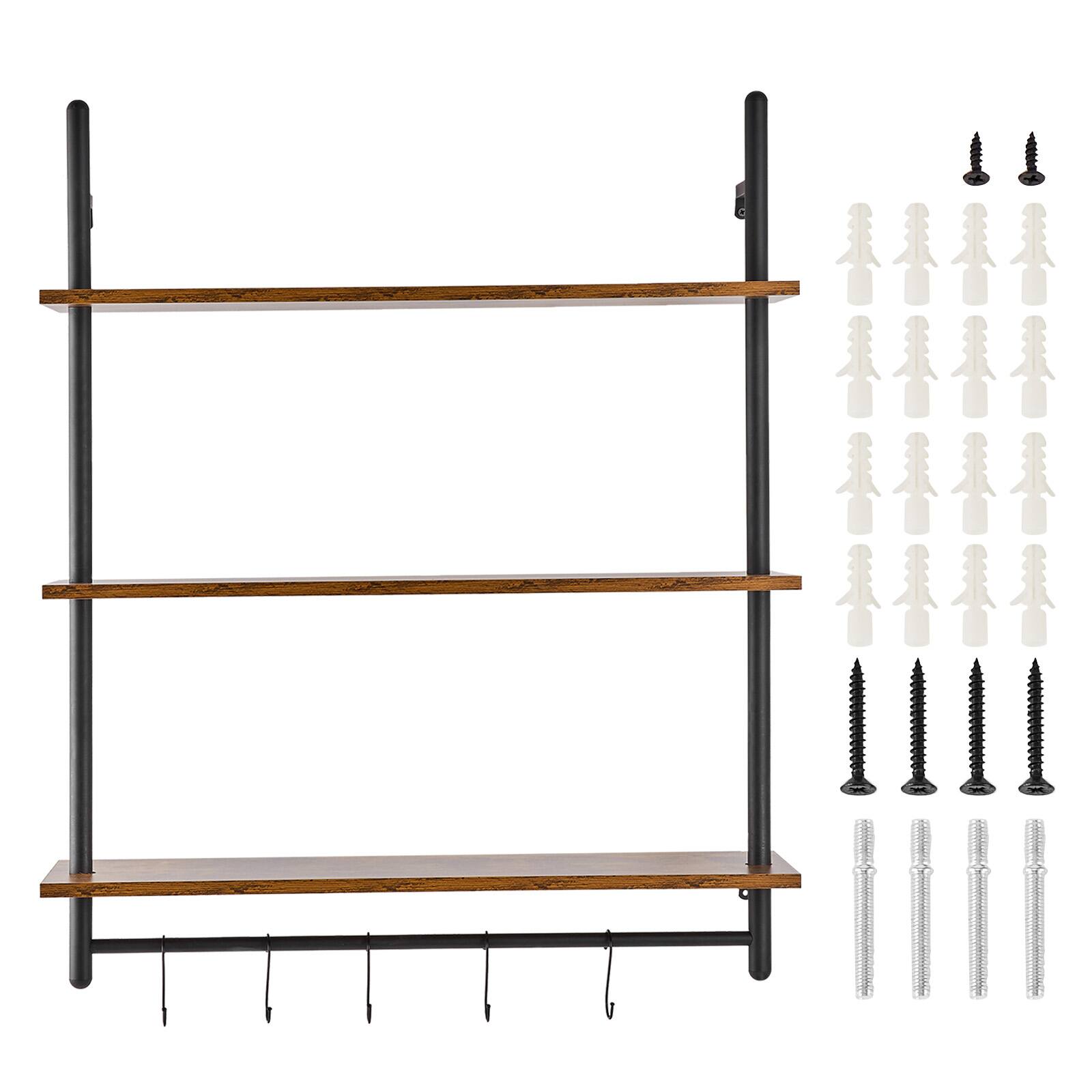 Alt View 5. VEVOR - Industrial Pipe Shelf, 3 Tier 32x9.84in, Wall-Mount Floating Rustic Wood Shelves Bracket Display Bookshelf - black + vintage color.