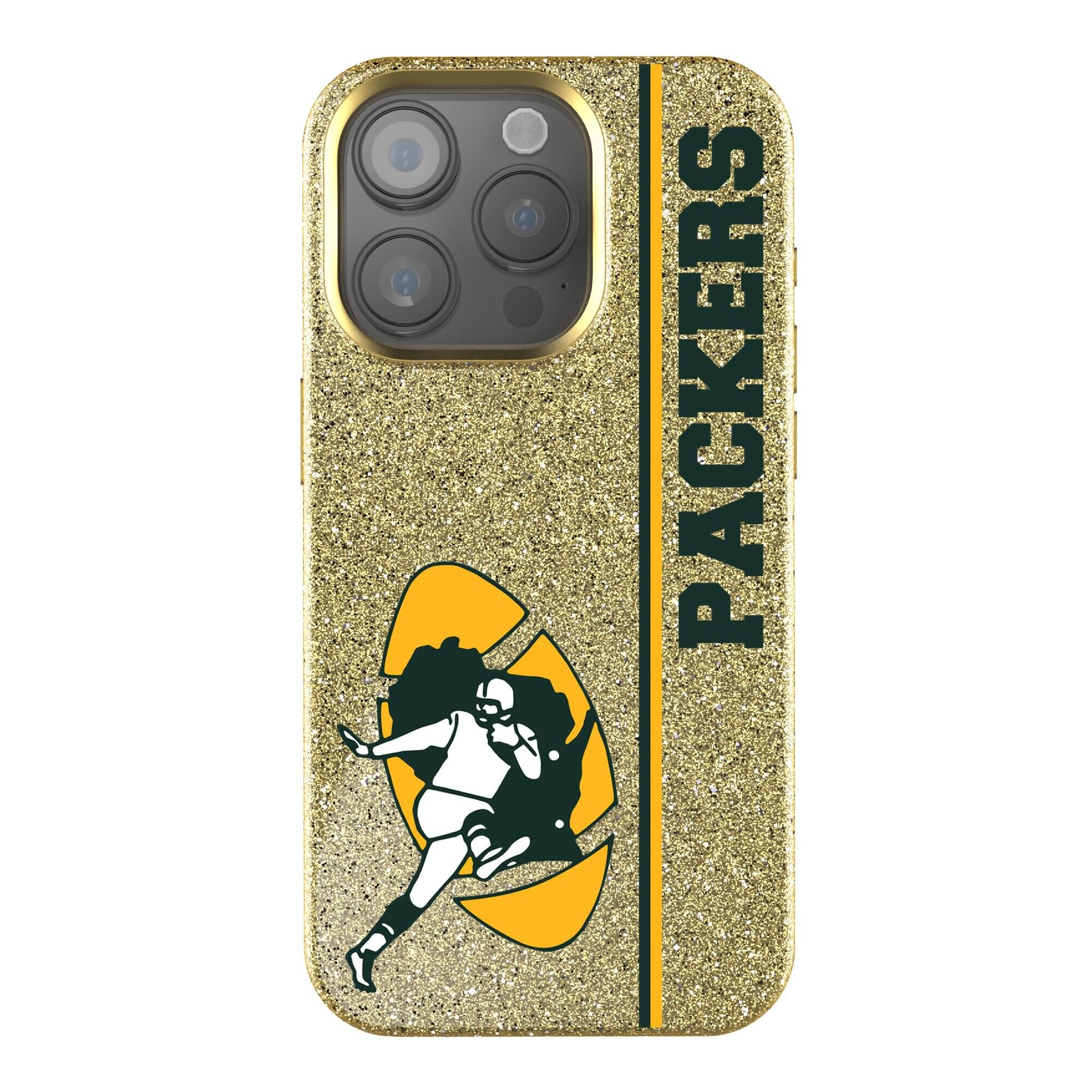 Front. Keyscaper - Green Bay Packers Throwback Logo iPhone Bling Case - 15 Plus - Gold.