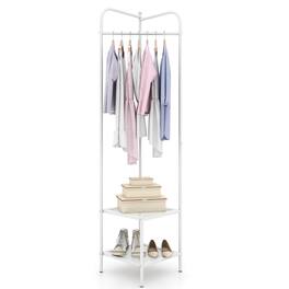 Costway - Corner Coat Rack with Shelves Freestanding Hall Tree with Top Hanger - White