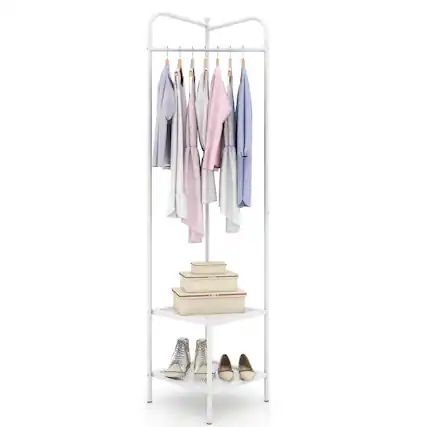 Front. Costway - Costway Corner Coat Rack with Shelves Freestanding Hall Tree with Top Hanger White - White.