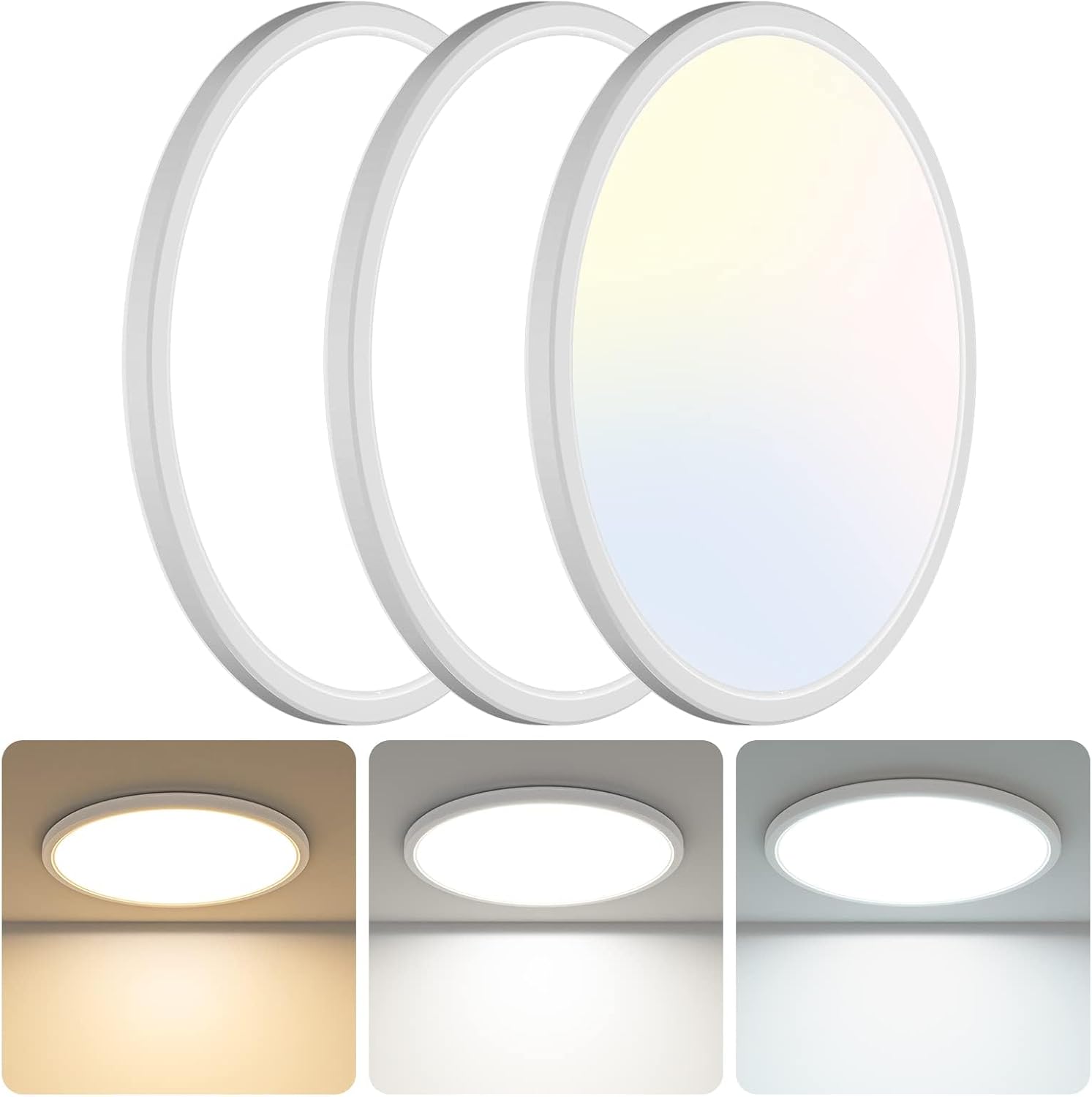 Front. Veranti - 13-Inch LED Flush Mount Ceiling Light, 3200 Lumens, 3 CCT, 28W - White.