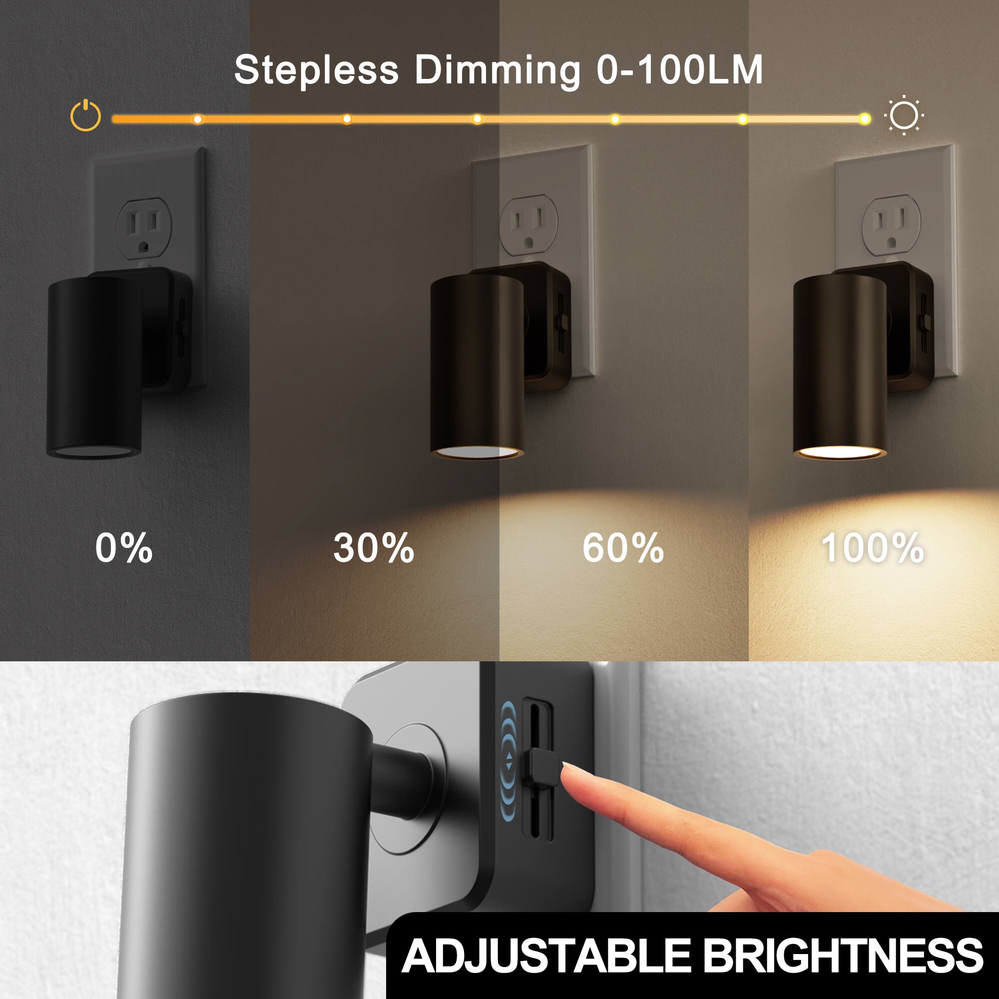Stepless Dimming 0-100LM  
0%  
30%  
60%  
100%  
ADJUSTABLE BRIGHTNESS