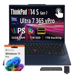 Lenovo - ThinkPad T14s 14" WUXGA Touch Laptop,Ultra 7 365 vPro,32GB RAM,1TB SSD+1TB Dock,Backlit,Fingerprint,Win 11 Pro - Blue
