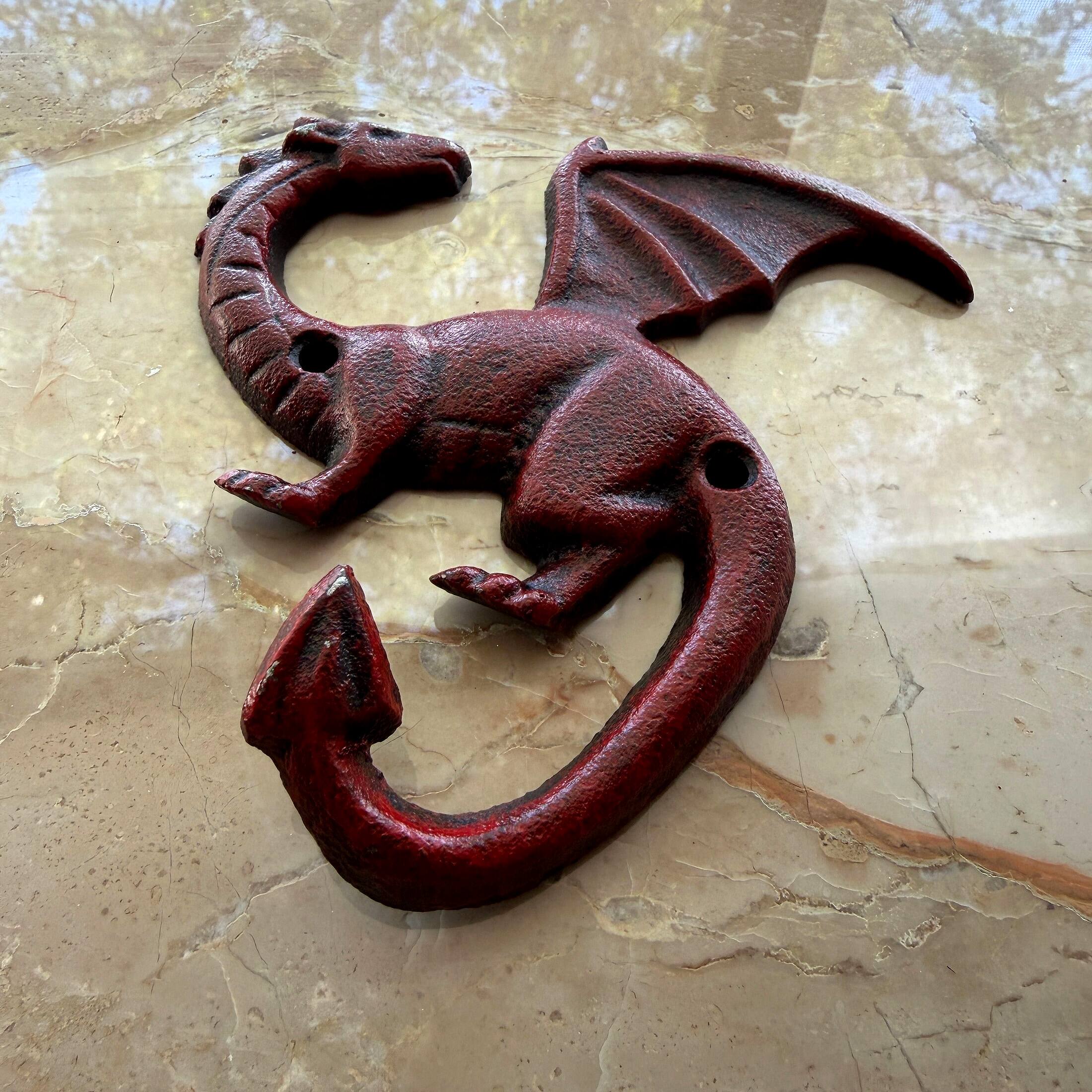 Alt View 6. Things2Die4 - Set of 3 Dragon Wall Hooks Red Rust Cast Iron Gothic 5.25 in Decorative - Red.