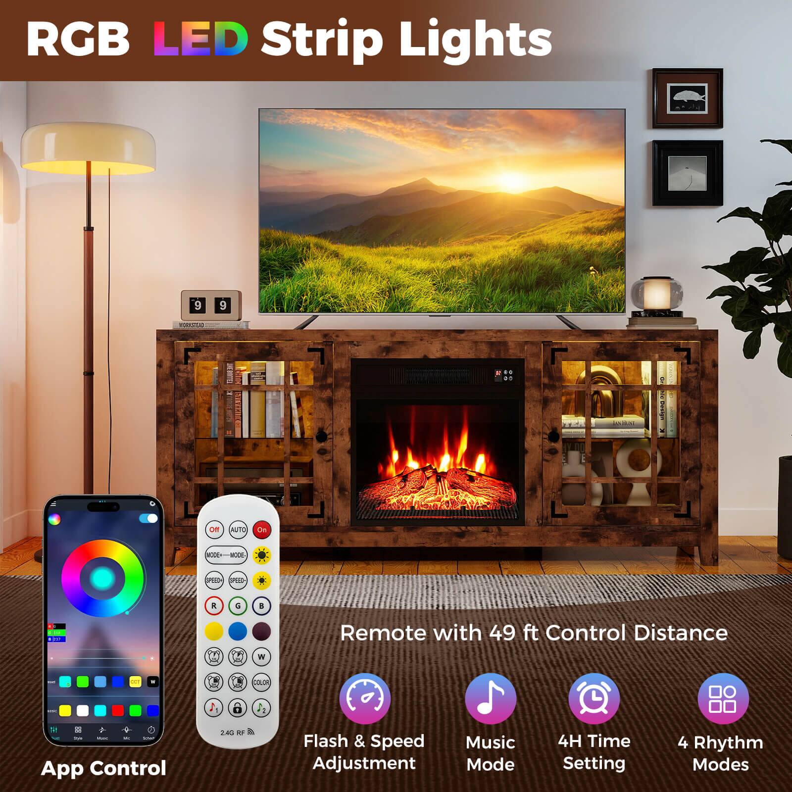 RGB LED Strip Lights

- Remote with 49 ft Control Distance
- App Control
- Flash & Speed Adjustment
- Music Mode
- 4H Time Setting
- 4 Rhythm Modes

Features:
- 9 Modes
- 240 Colors
- 49 ft Control Distance