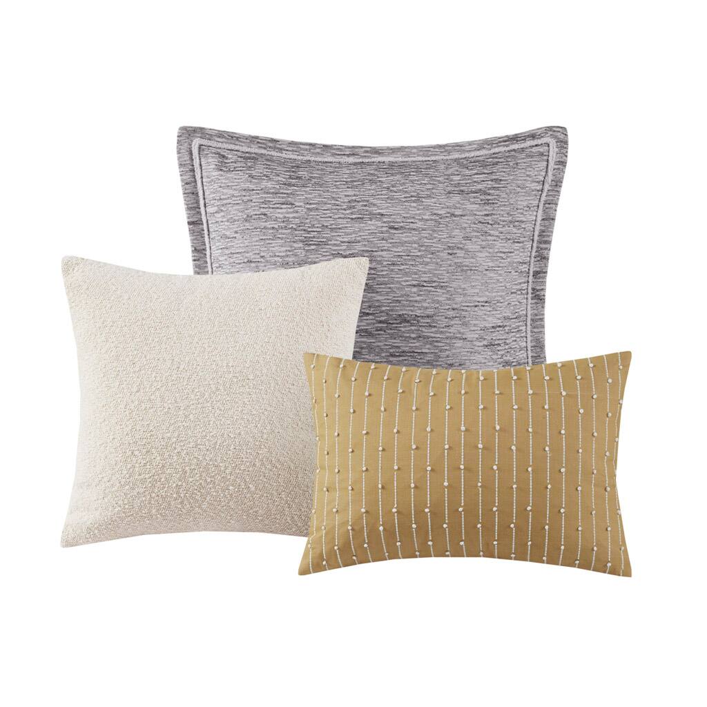 Alt View 3. Gracie Mills - Gracie Mills Innis Chenille Jacquard Striped Comforter Set with Euro Shams and Decorative Pillows - Charcoal.