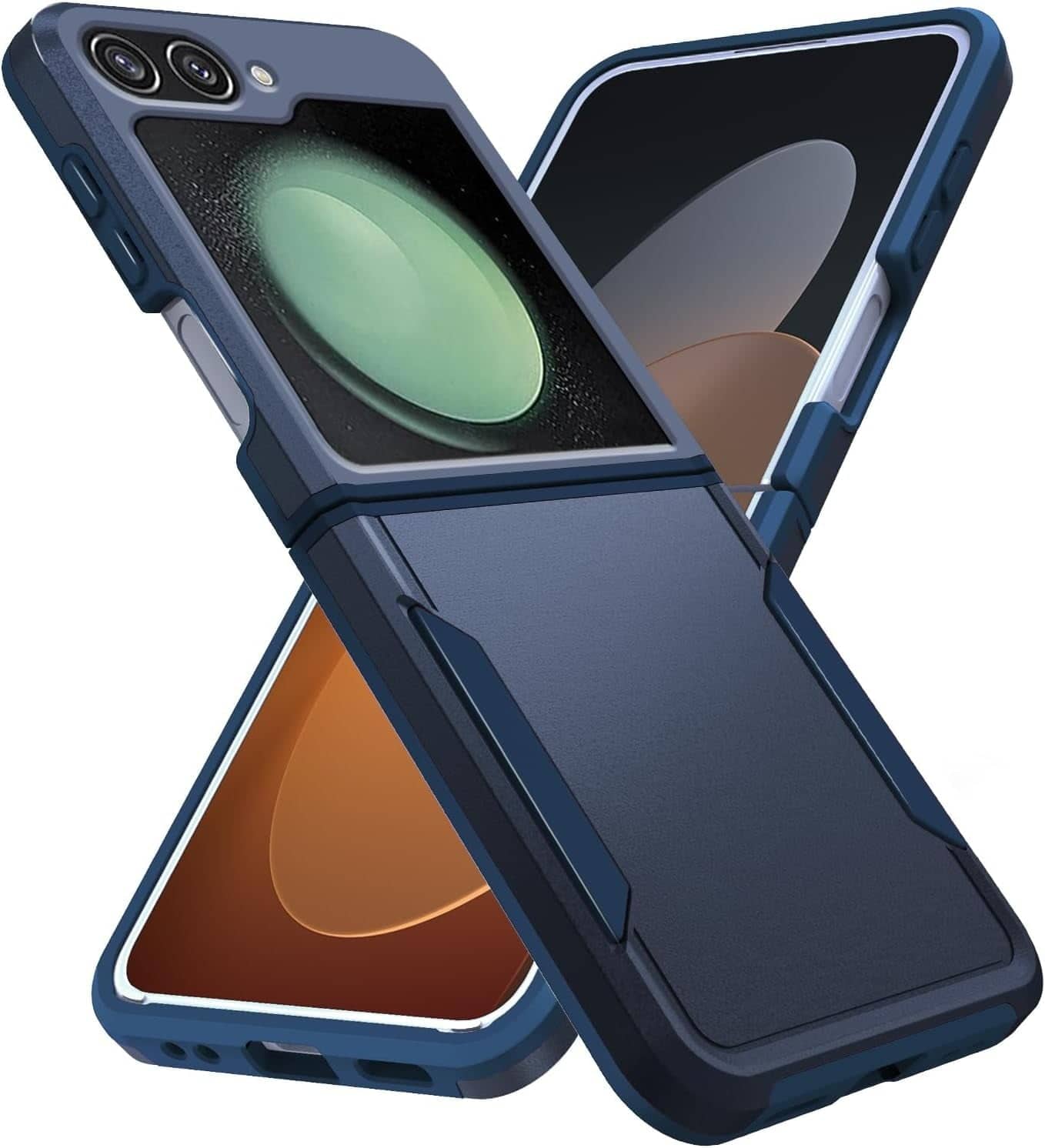 Front. Entronix - Entronix Galaxy Z Flip 5 Case - Premium Soft-Touch Dual-Layer Protective Cover - Navy.