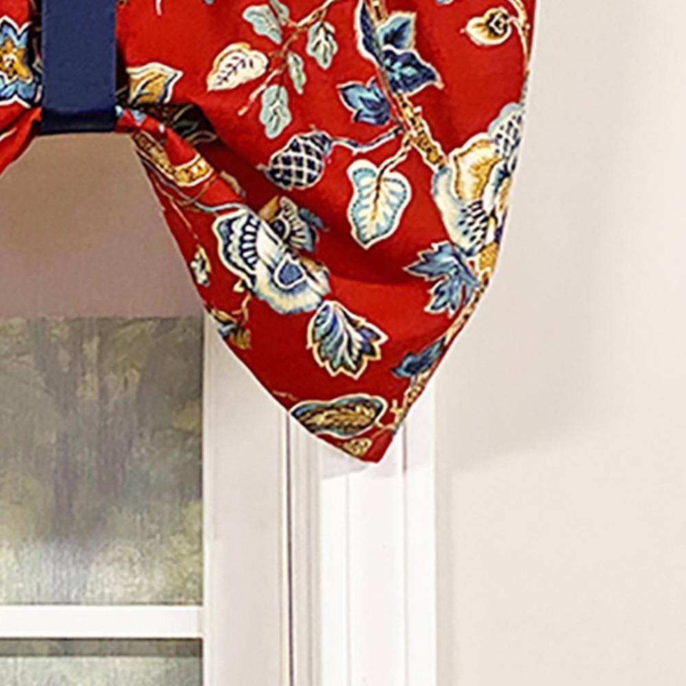 Angle. RLF Home - RLF Home Gianna Suspender Valance  Red. 3" Rod Pocket, contrast ribbon Tie. 50" x 17" - Red.