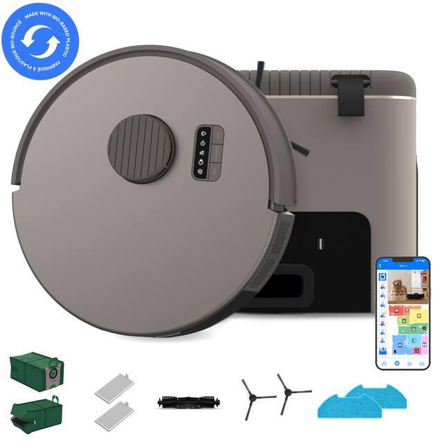 bObsweep - Bio Self-Empty Robot Vacuum & Mop w. 100-Day Dock, Reusable Activated Charcoal Odor Filtration Bags, Made of Bio-Plastic - Riverstone