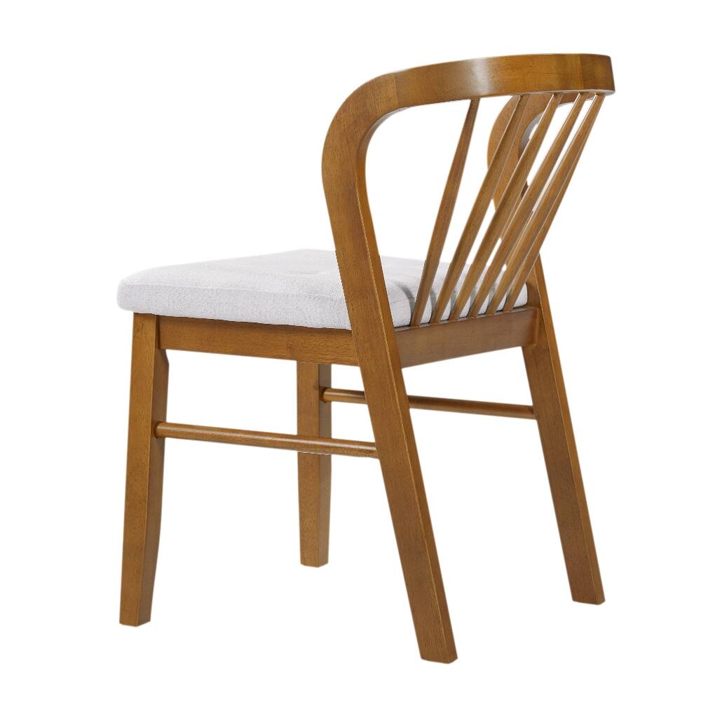 Alt View 4. Loheer - Loheer Mid-Century Modern Rubber Wood Dining Chair Set of 2 Upholstered Seat Walnut Beige - Walnut, Beige.