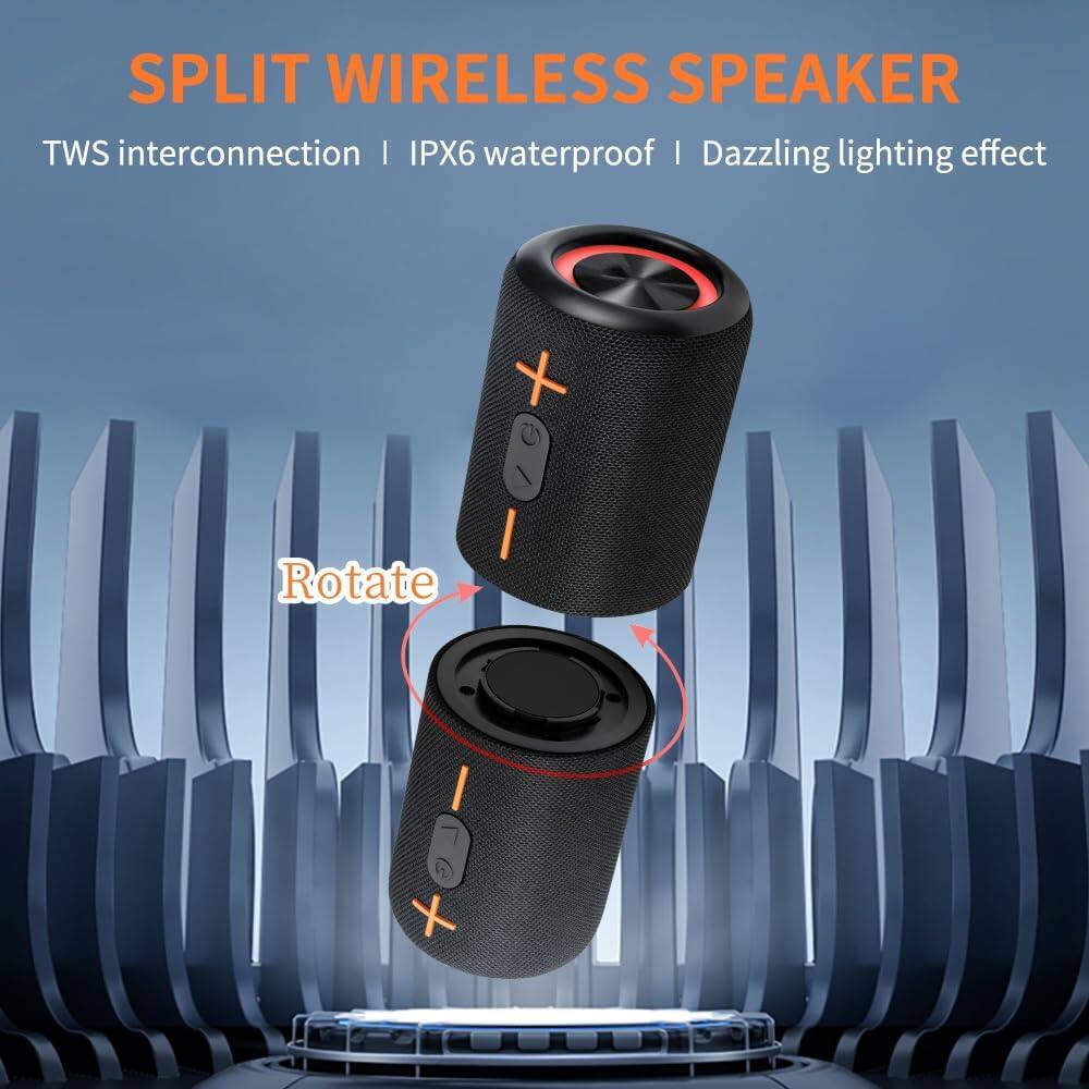 SPLIT WIRELESS SPEAKER  
TWS interconnection | IPX6 waterproof | Dazzling lighting effect  
Rotate