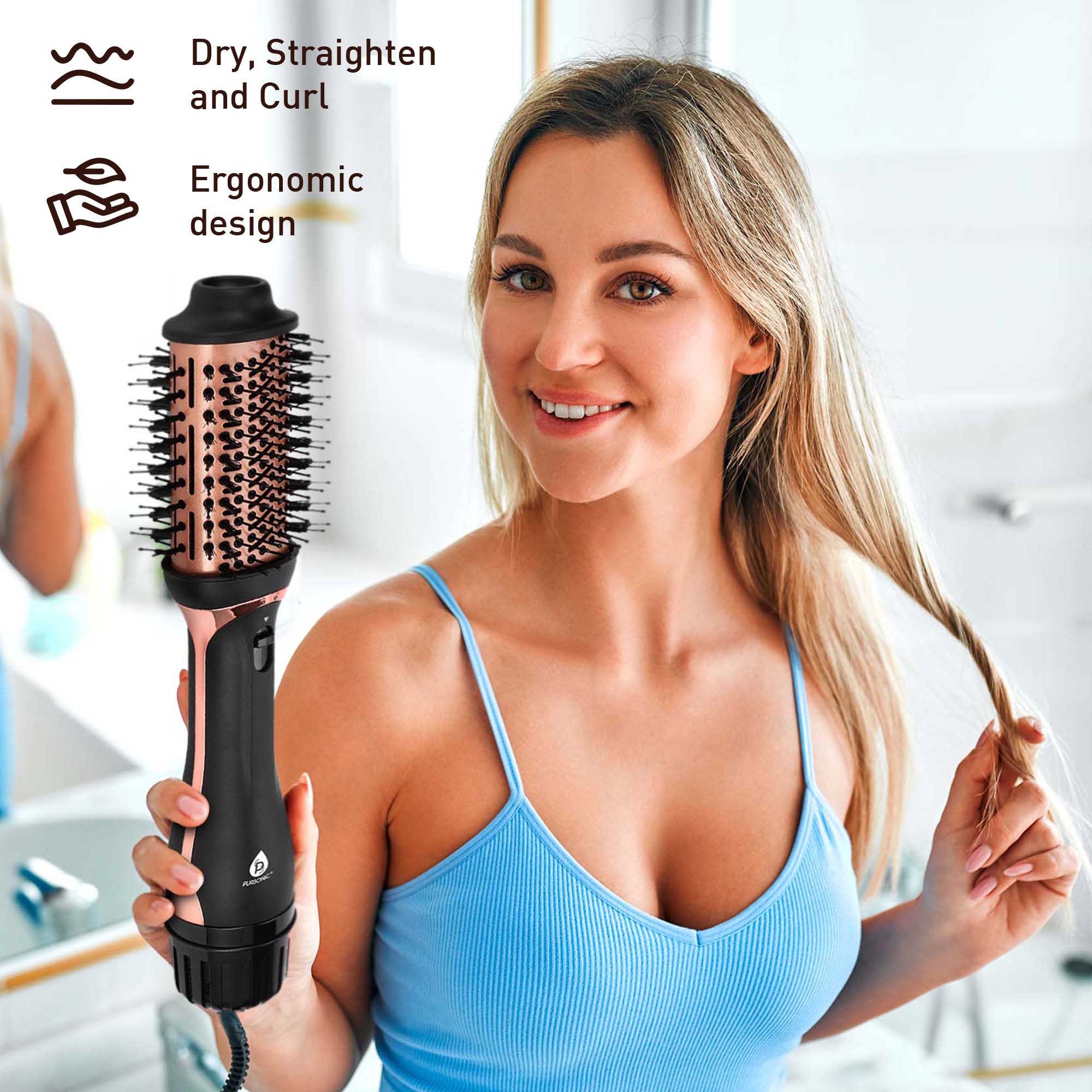 Dry, Straighten and Curl  
Ergonomic design