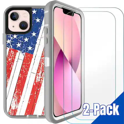 Front. Entronix - Entronix Heavy Duty Bundle for iPhone 15 Plus - Case and Screen Protectors - USA Flag.