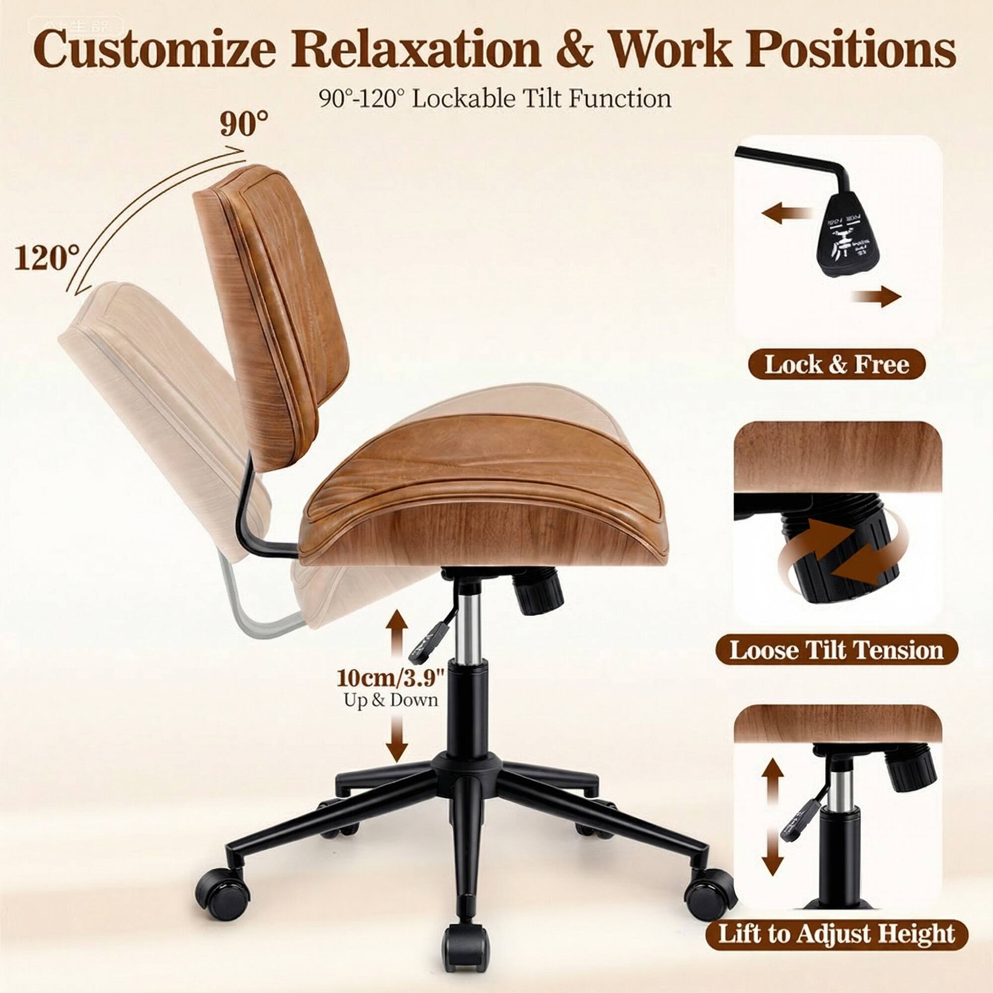 Customize Relaxation & Work Positions  
90°-120° Lockable Tilt Function  
Lock & Free  
Loose Tilt Tension  
10cm/3.9" Up & Down  
Lift to Adjust Height