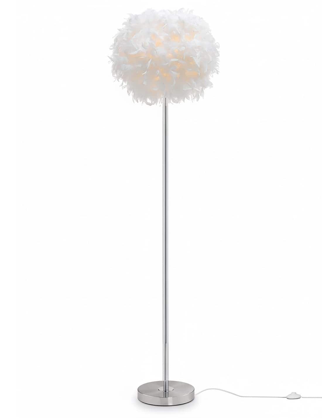 FINEAK - Elegant Feather Floor Lamp - Standing Lamp with In-Line On/Off Switch - White