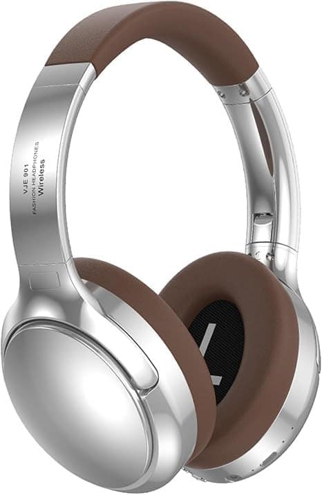 RISOKEYS - Bluetooth Headphones Over Ear, Hi-Fi Audio,Metal Construction, Adjustable & Foldable Headset,for Indoors, Outdoors - Silver brown