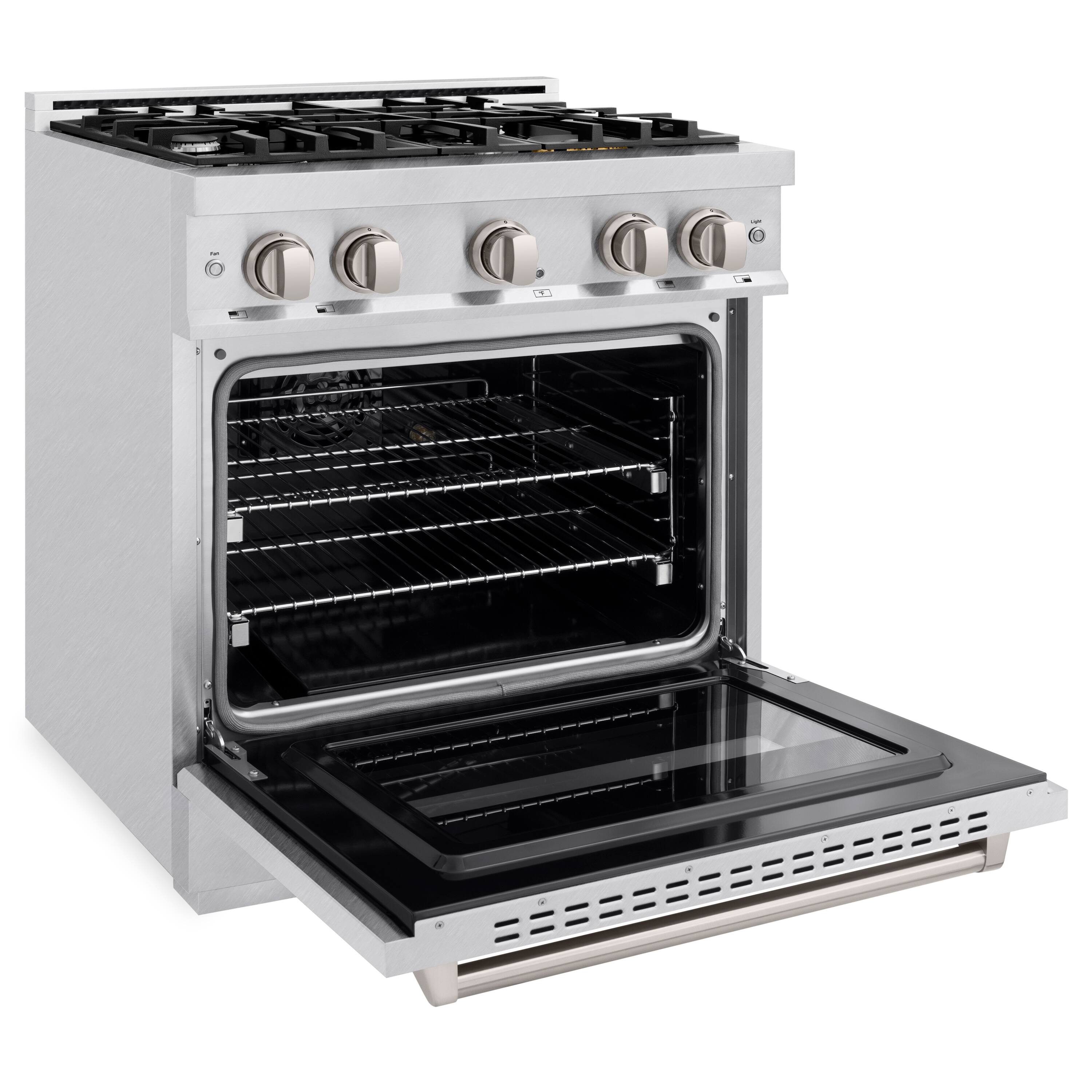 Left. ZLINE - ZLINE 30 in. Classic Dual Fuel Satin Steel Stainless Range w/ 4 Burners & Convection Oven (CDRS-30) - Stainless Steel.