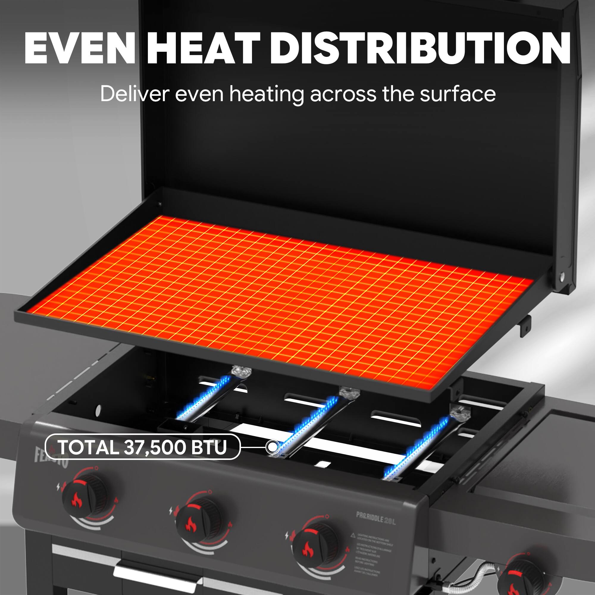 EVEN HEAT DISTRIBUTION  
Deliver even heating across the surface  
TOTAL 37,500 BTU  
FEMTU PRERIDOLE 28L