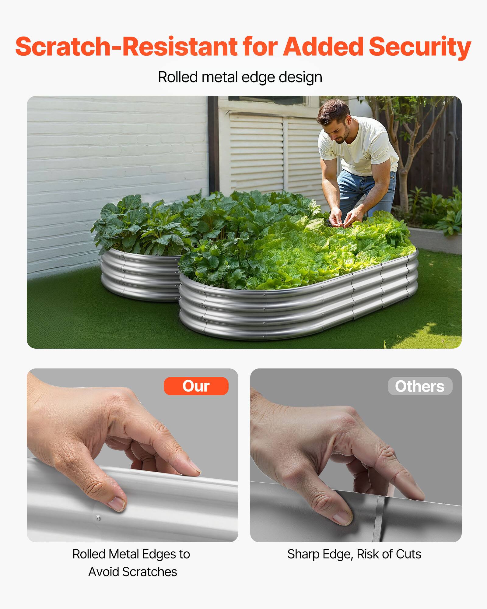 Scratch-Resistant for Added Security  
Rolled metal edge design  

Our  
Rolled Metal Edges to Avoid Scratches  

Others  
Sharp Edge, Risk of Cuts