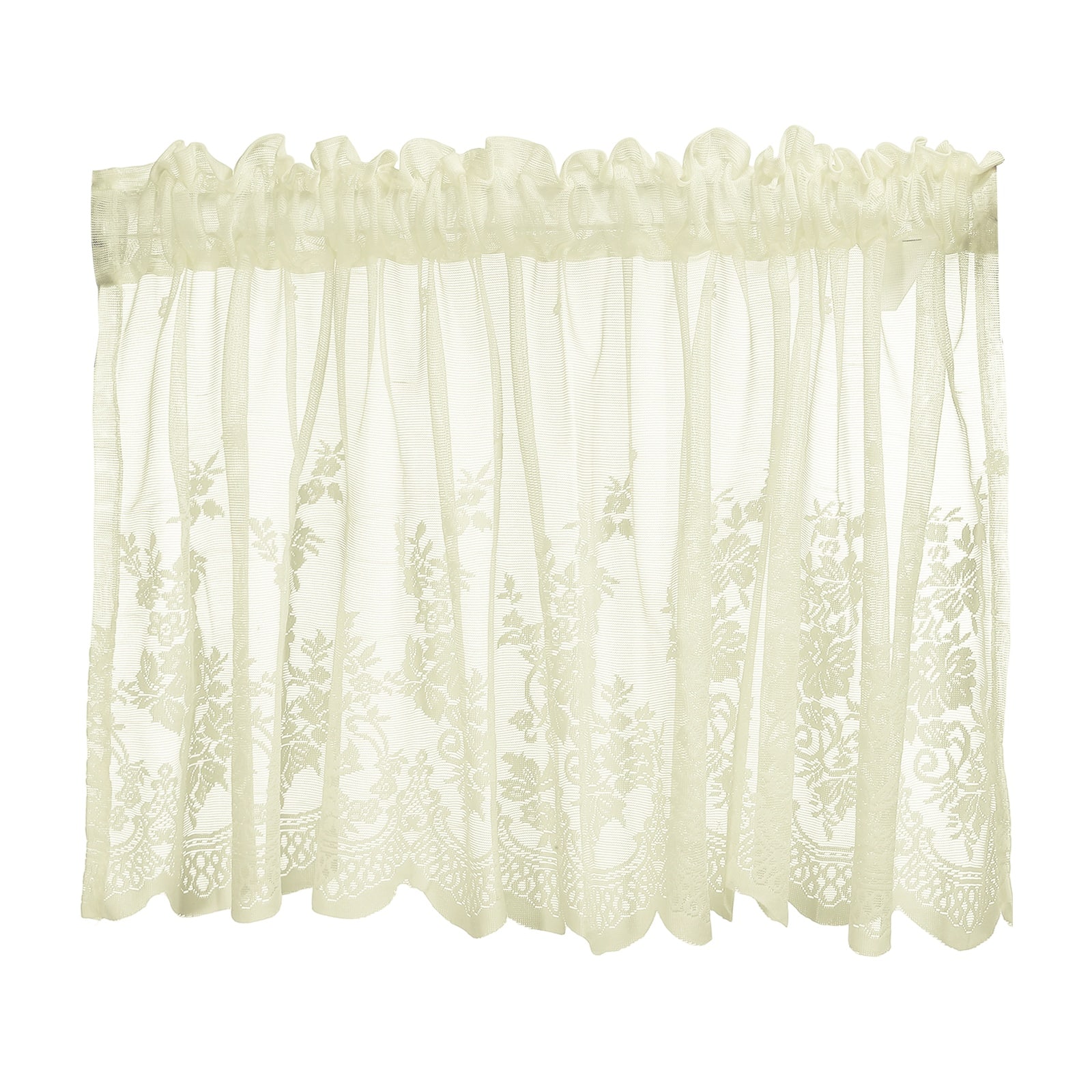 Unique Bargains - Window Valance Curtains, 51x16 Inch, Lace Floral Embroidery, Light Filtering Sheer for Bedroom Bathroom Living Room - Beige