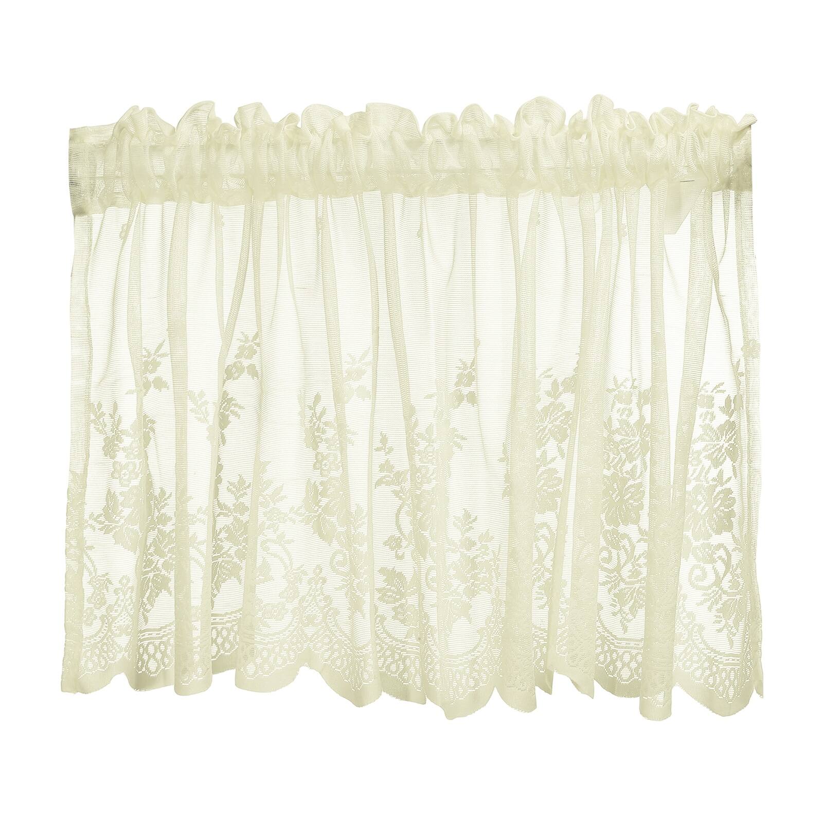 Unique Bargains - Window Valance Curtains, 51x16 Inch, Lace Floral Embroidery, Light Filtering Sheer for Bedroom Bathroom Living Room - Beige