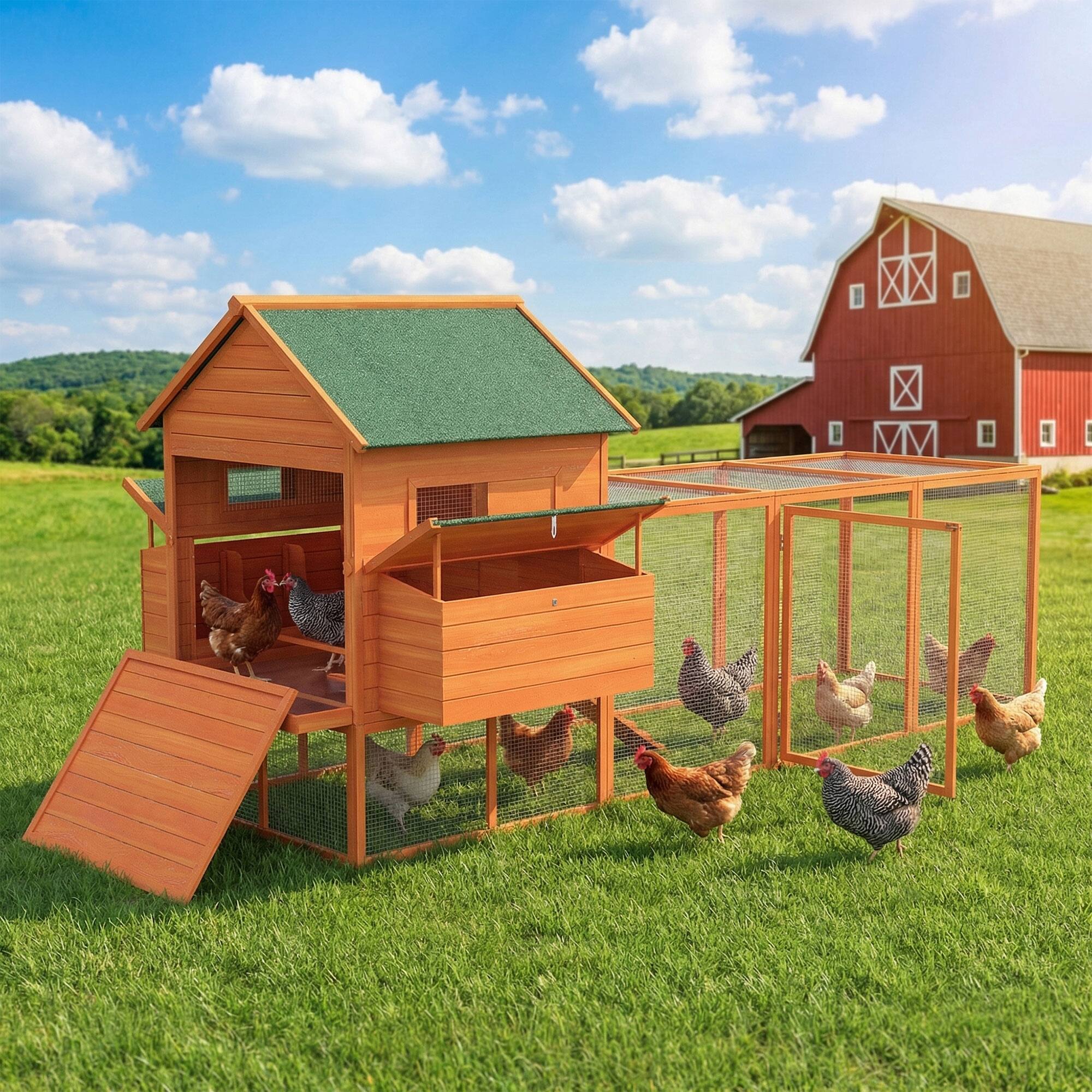 Alt View 1. Pawhut - Wooden Chicken Coop for 4-6 Chickens - Orange.