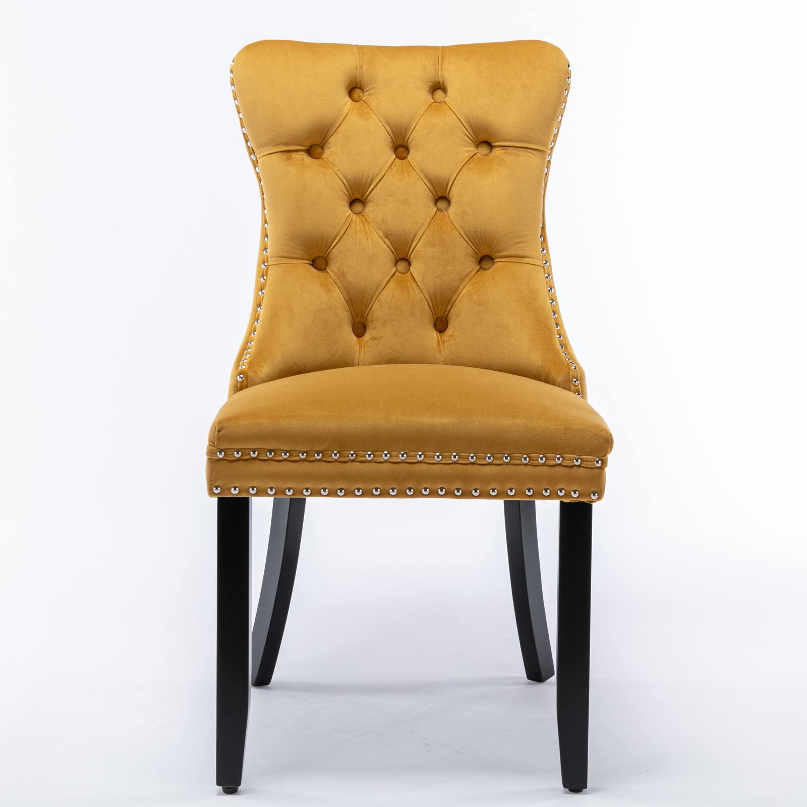 Alt View 4. Z-Edge - Velvet Dining Chairs Set of 2, Upholstered High-end Tufted Dining Room Chair with Nailhead Back Ring Pull Trim Wood Legs - Gold.