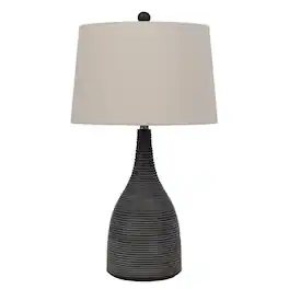 Manhattan Lane - 29 Inch Classic Table Lamp, Textured Lined Body, Ceramic - Black and Beige