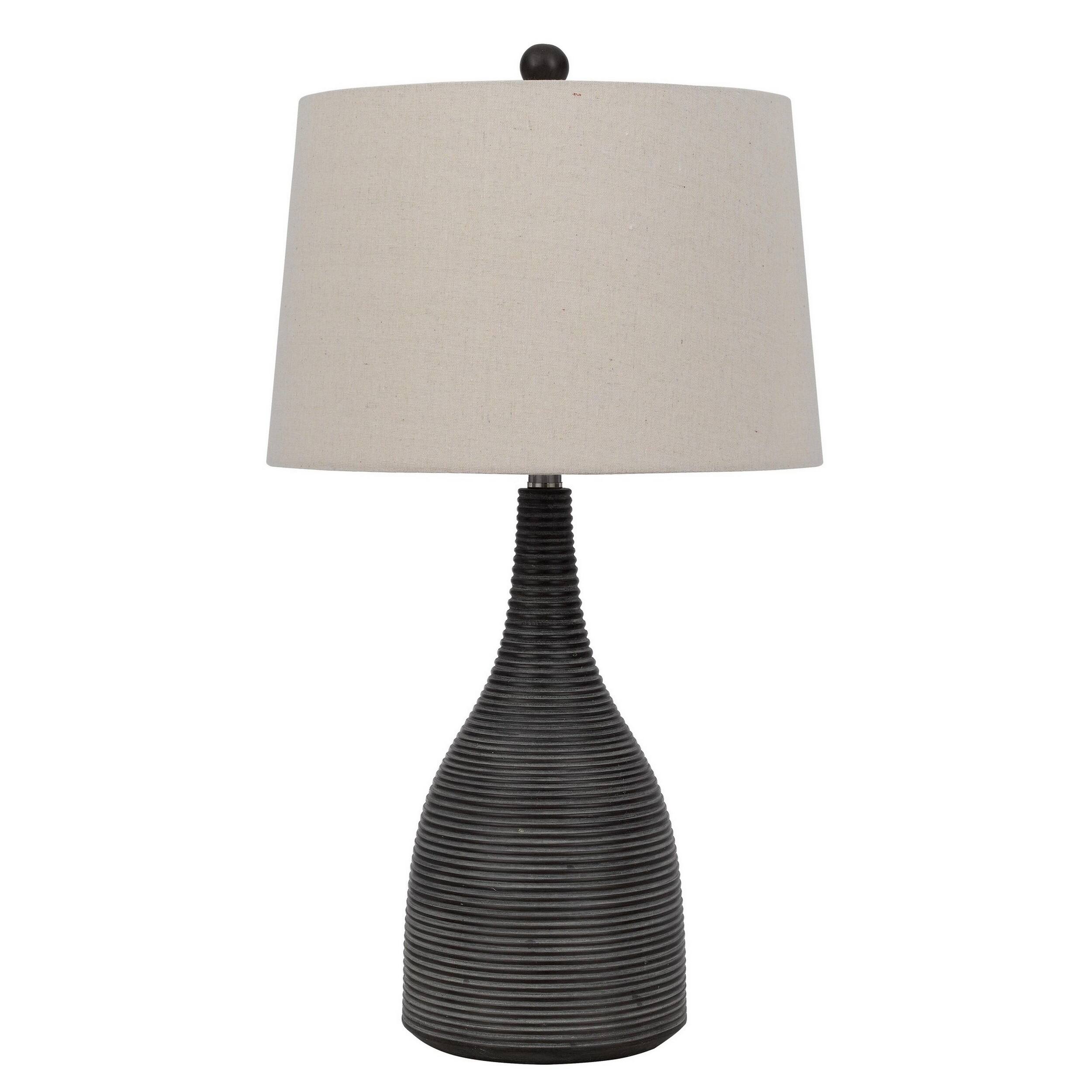 Front. Manhattan Lane - 29 Inch Classic Table Lamp, Textured Lined Body, Ceramic - Black and Beige.