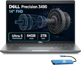 Dell - Upgraded - Precision 3490 14" FHD Mobile Workstation AI PC Laptop - Intel Core Ultra 5 - 64GB RAM - 2TB SSD - Windows 11 Pro - Gray