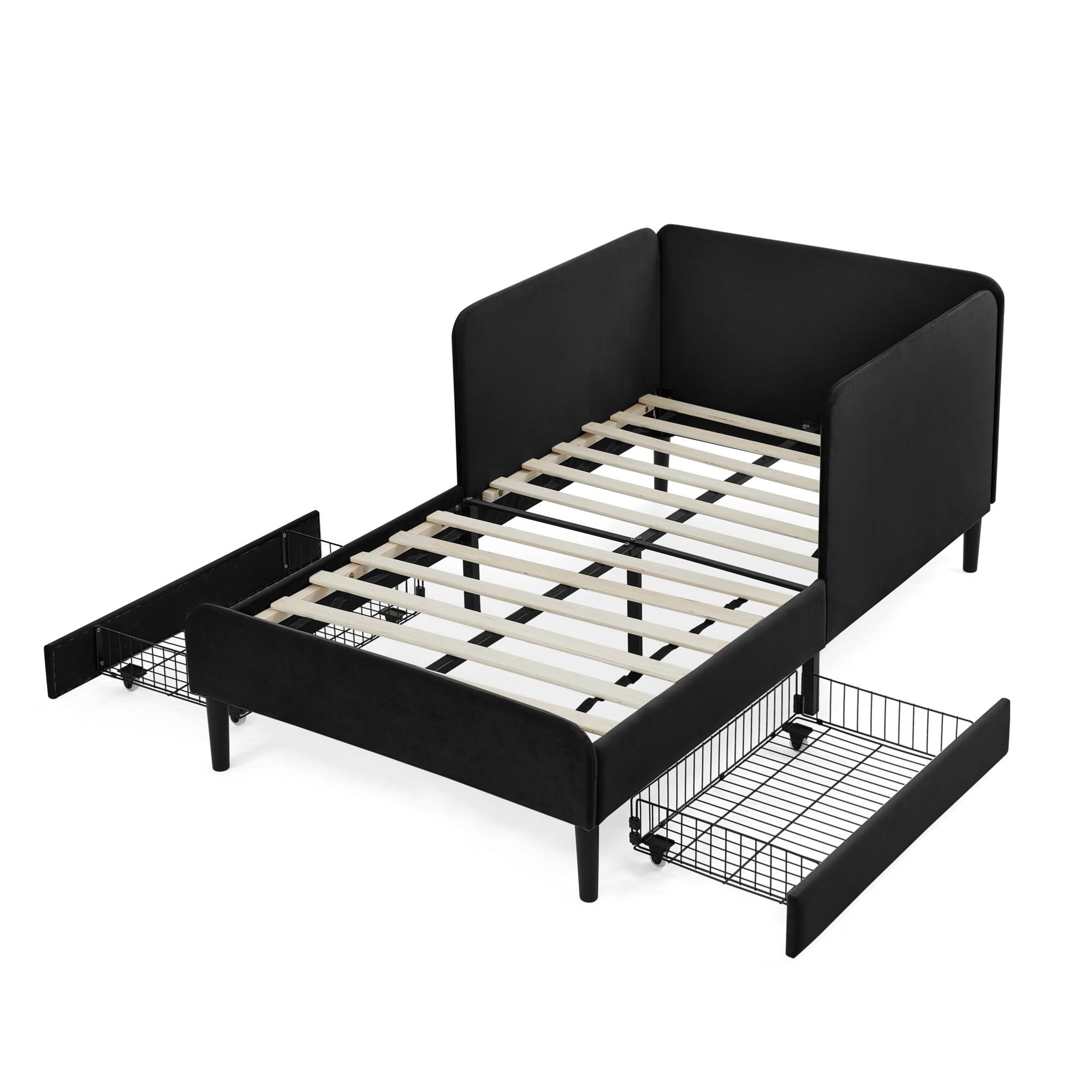 Alt View 8. GOODSILO - Twin Size Upholstered Platform Sofa Bed Frame with Dual Storage Drawers for Space Saving Solutions - Black.