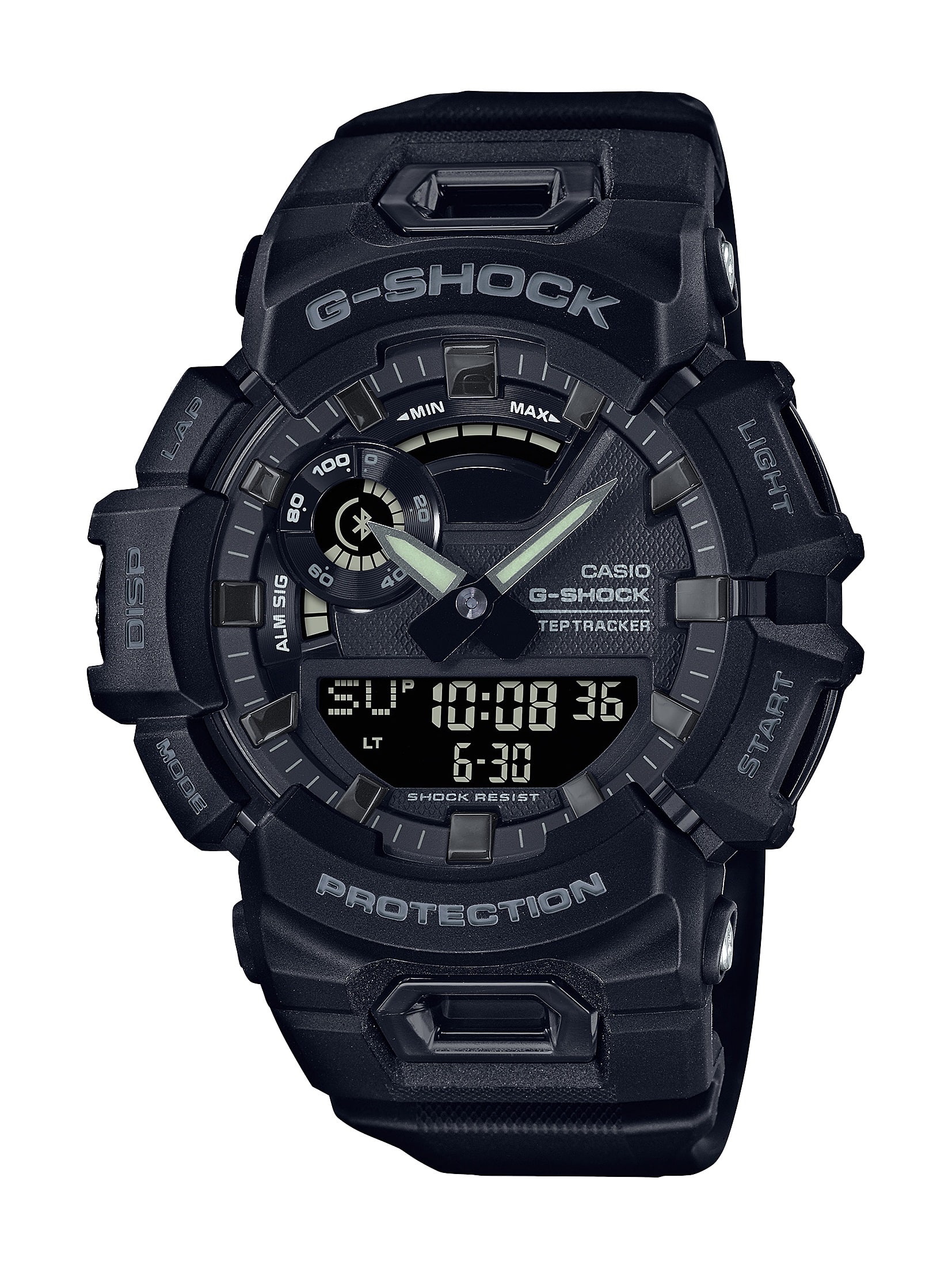 Front. Casio - Men's G-Shock Analog-Digital Step Tracker with Bluetooth Mobile Link 49mm Watch - Black.