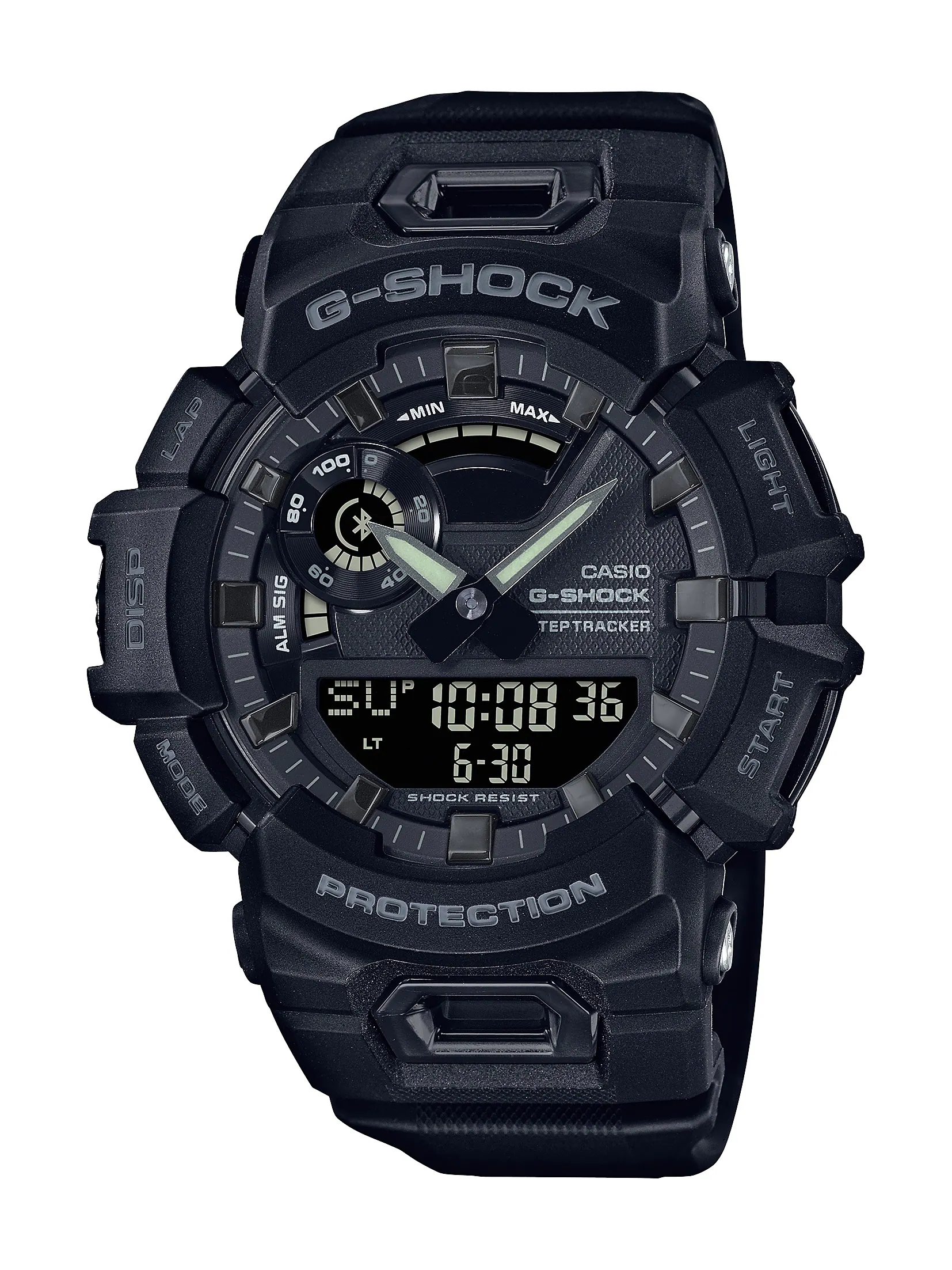 Front. Casio - Men's G-Shock Analog-Digital Step Tracker with Bluetooth Mobile Link 49mm Watch - Black.