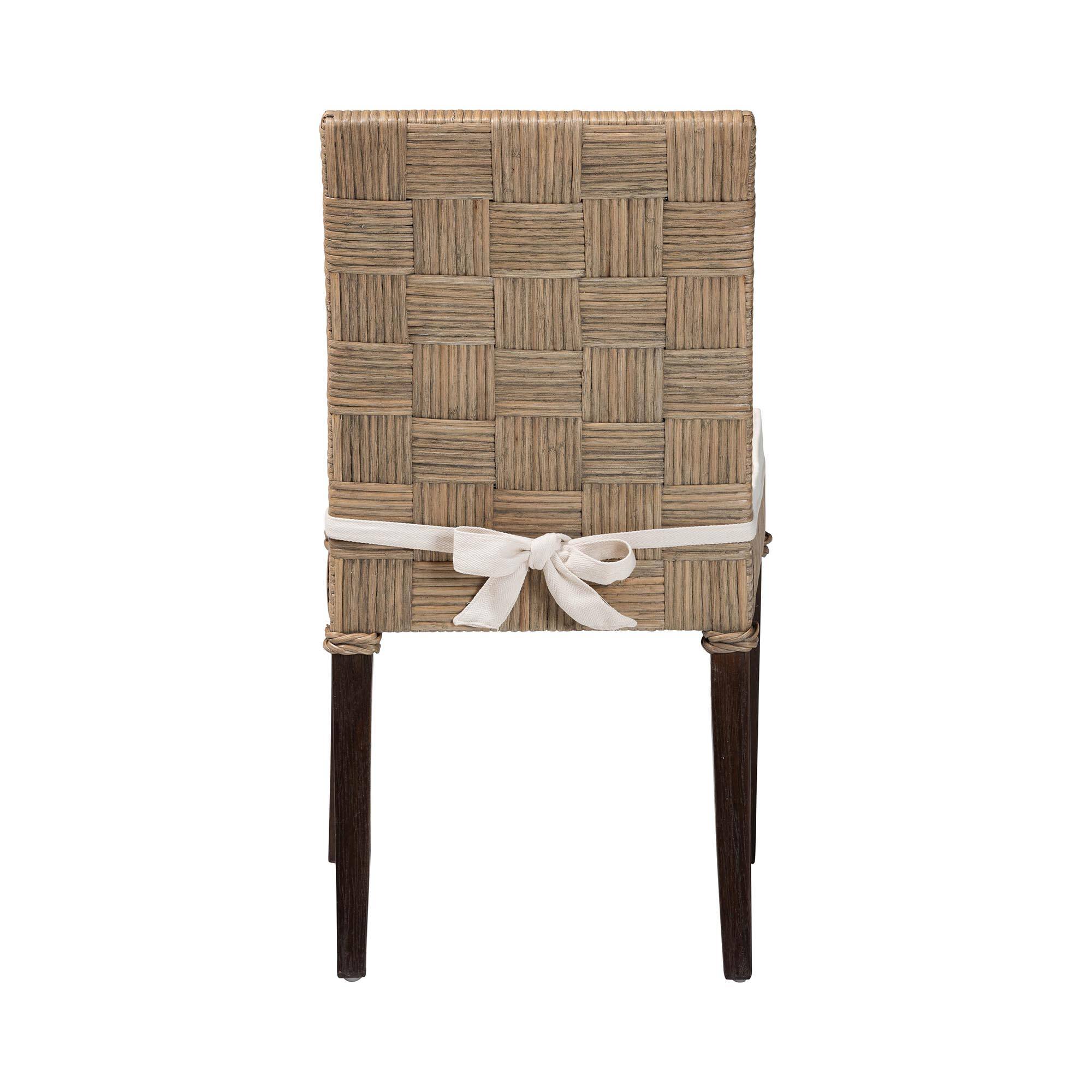 Back. bali & pari - Fatima Natural Rattan Dining Chair with Cushion – Handwoven Wicker Side Chair with Basketweave Back and Seat - Grey Taupe/Black.