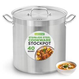 NutriChef - 40-Quart Stainless Steel Stockpot, Heavy Duty with Lid, Induction-Compatible - NCSPT40Q - Silver
